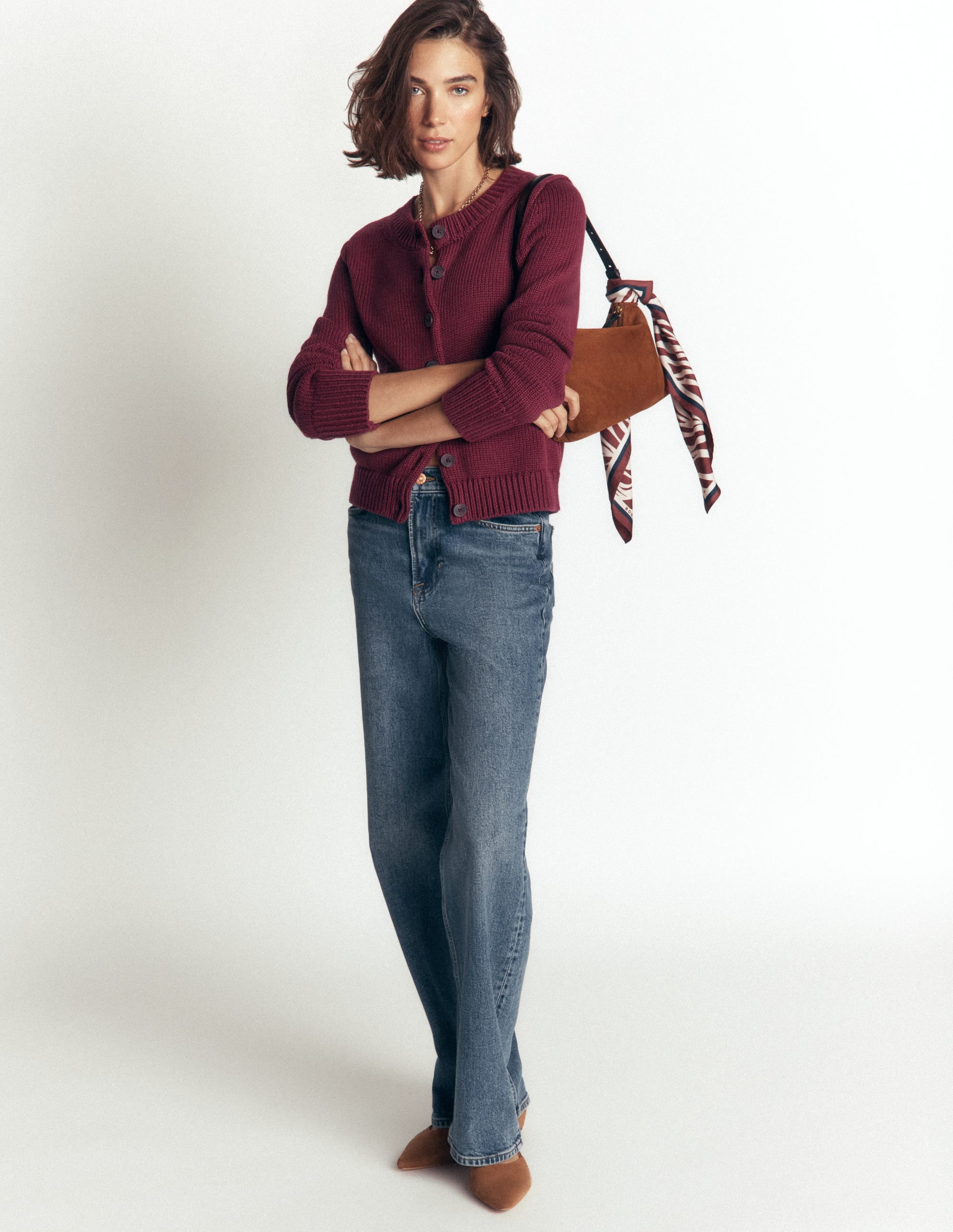 Lucy Grob gestrickte Baumwollstrickjacke-Sattes Weinrot - Image 4