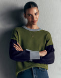 Lucy Lockerer Baumwollpullover-Grün Color Blocking