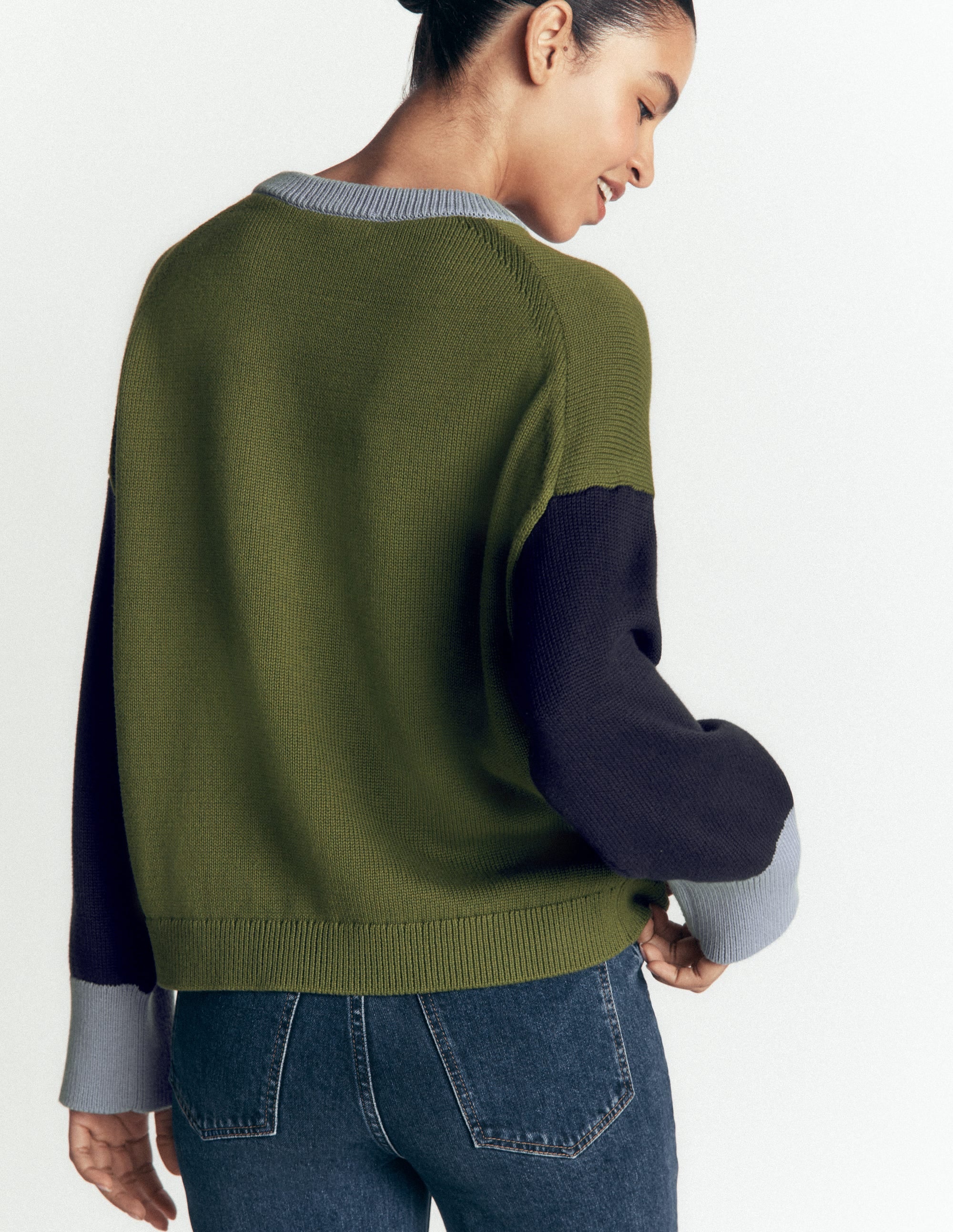 Lucy Lockerer Baumwollpullover-Grün Color Blocking - Image 3