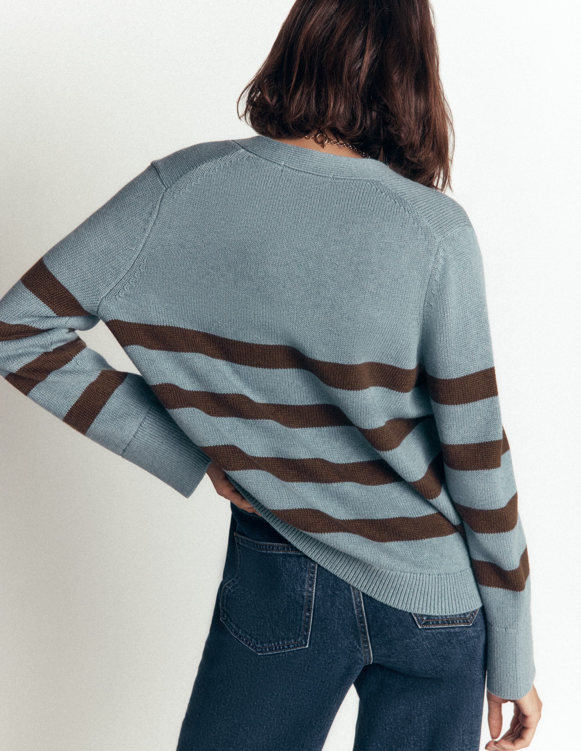 Lucy Lockere Strickjacke aus Baumwolle-Pavillon Blau, Braune Streifen - Image 4