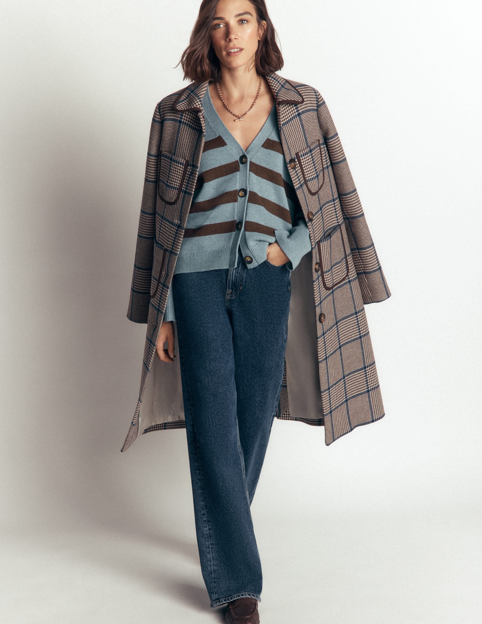 Lucy Lockere Strickjacke aus Baumwolle-Pavillon Blau, Braune Streifen - Image 5