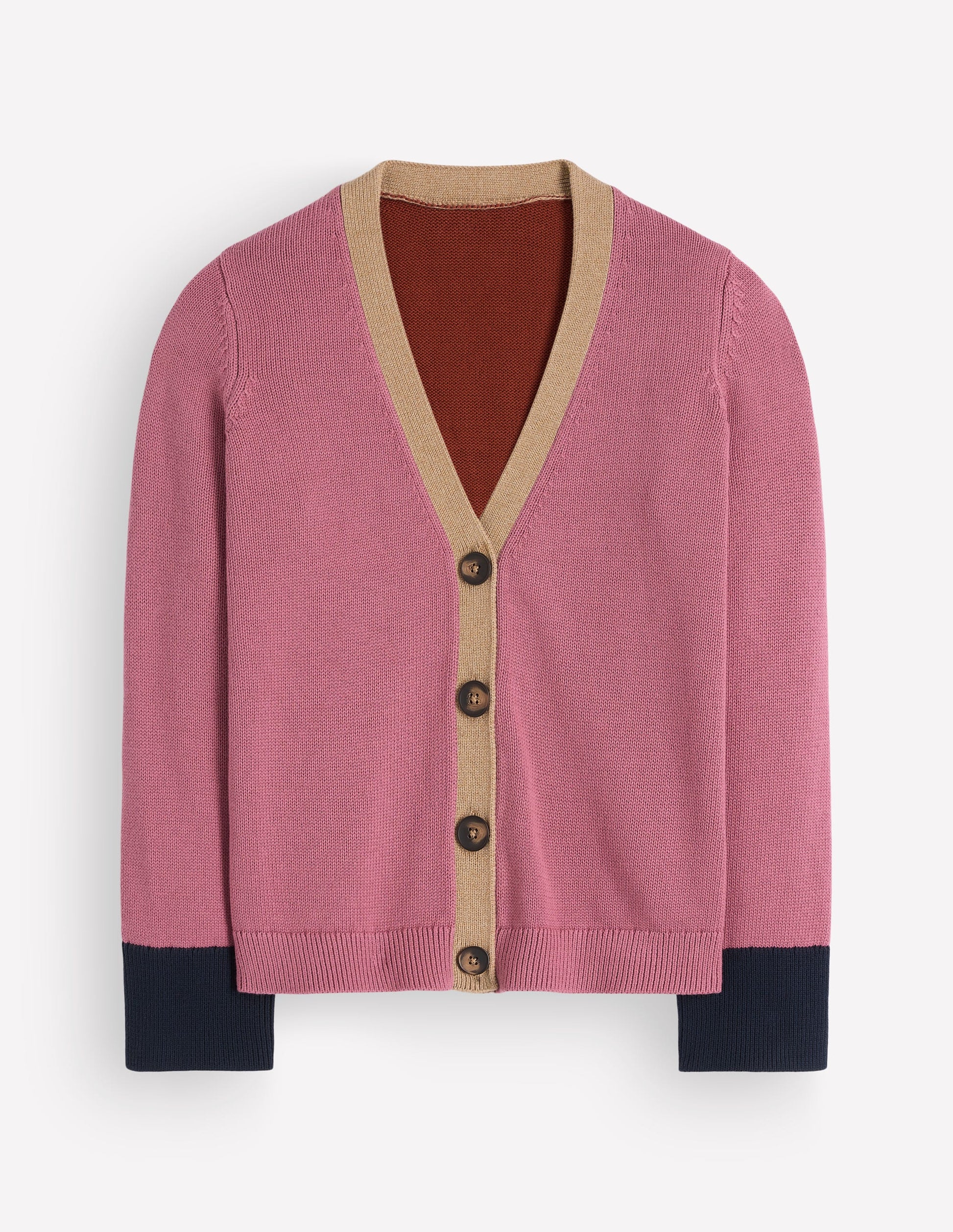 Lucy Lockere Strickjacke aus Baumwolle-Rosa Heidekraut Color Blocking-4