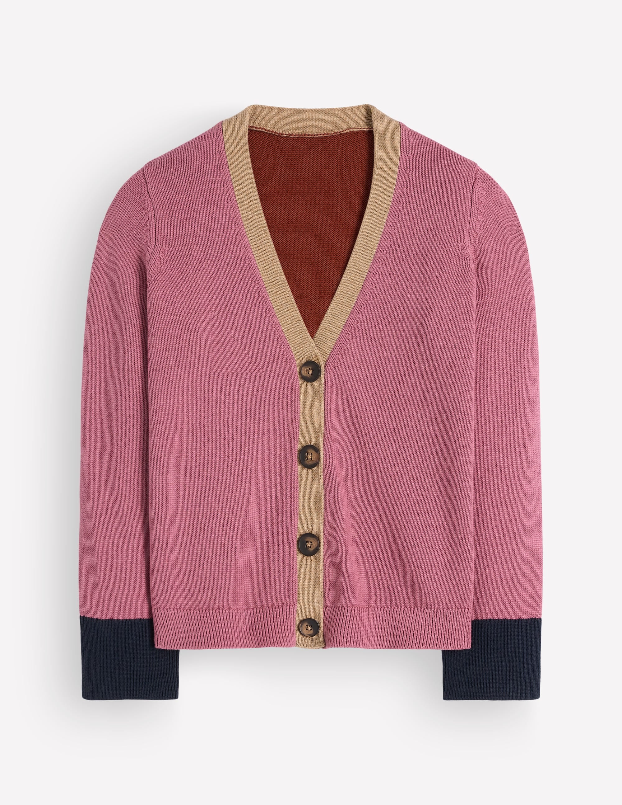 Lucy Lockere Strickjacke aus Baumwolle-Rosa Heidekraut Color Blocking - Image 4