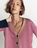 Lucy Lockere Strickjacke aus Baumwolle-Rosa Heidekraut Color Blocking