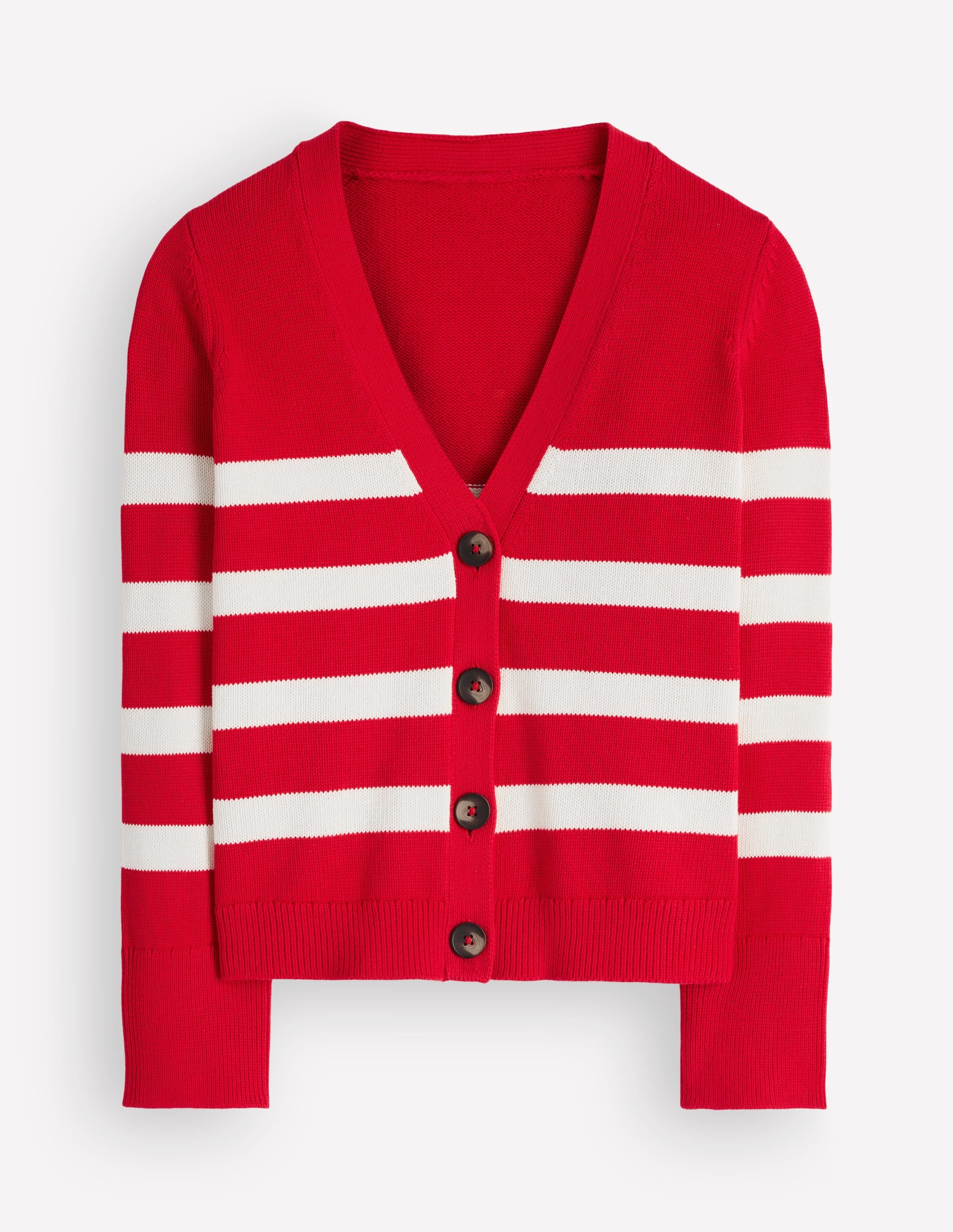 Lucy Relaxed Cotton Cardigan-Deep Red, Ivory Stripe - Image 6
