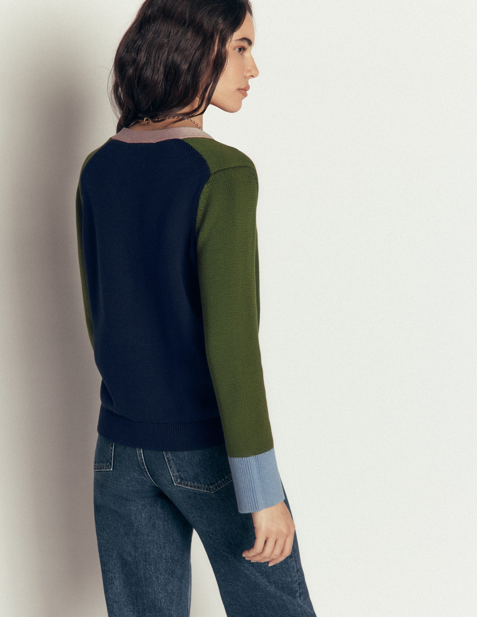 Cardigan décontracté Lucy en coton-Colourblock vert forêt-3