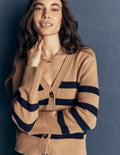 Cardigan décontracté Lucy en coton-Camel chiné, rayé
