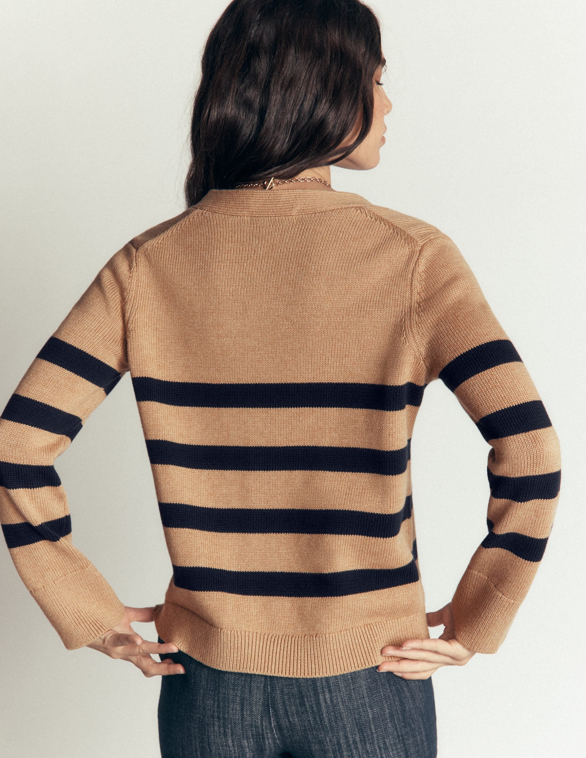 Cardigan décontracté Lucy en coton-Camel chiné, rayé - Image 3
