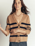 Lucy Lockere Strickjacke aus Baumwolle-Camel Meliert, Streifen