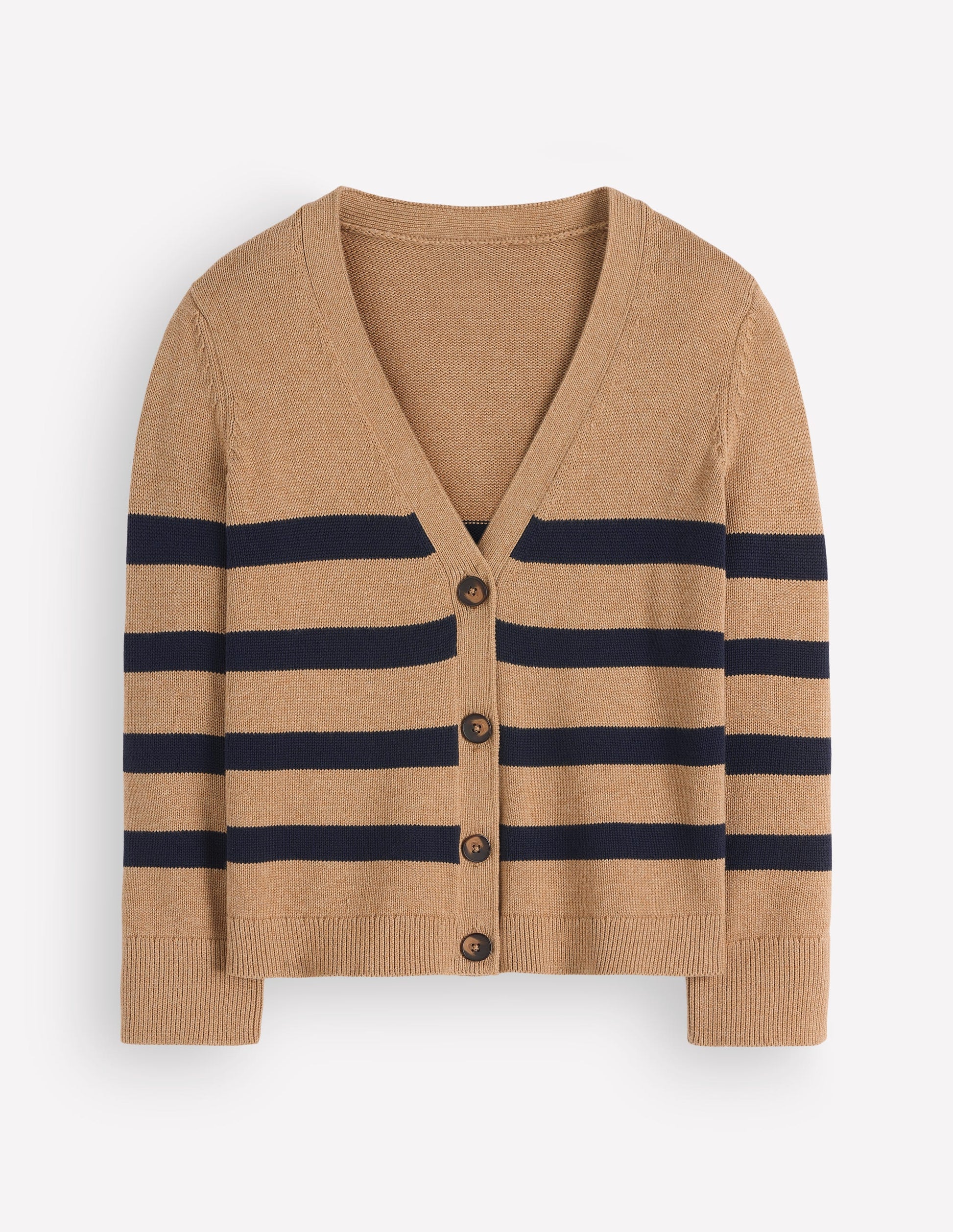 Lucy Lockere Strickjacke aus Baumwolle-Camel Meliert, Streifen-5