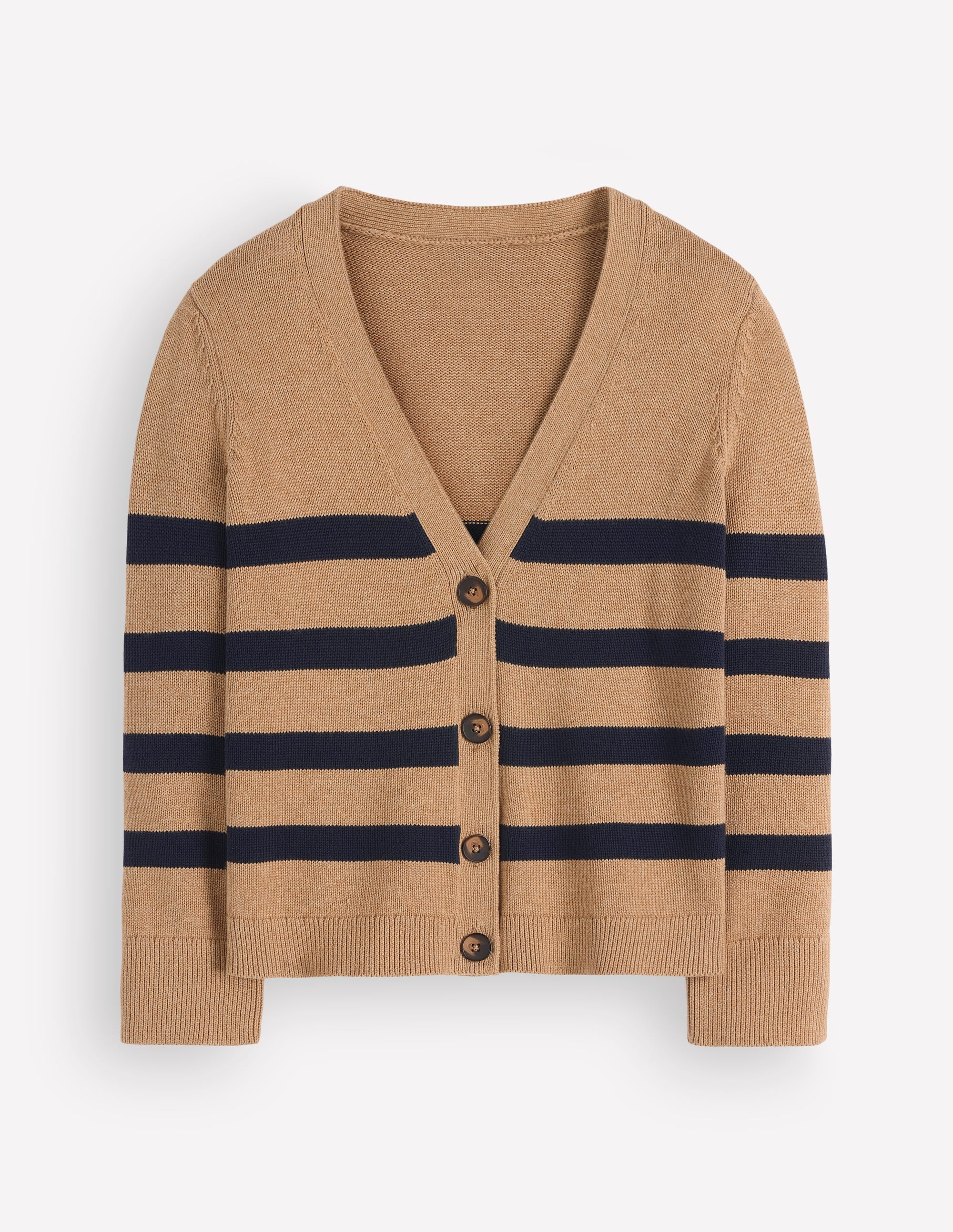 Lucy Lockere Strickjacke aus Baumwolle-Camel Meliert, Streifen - Image 5