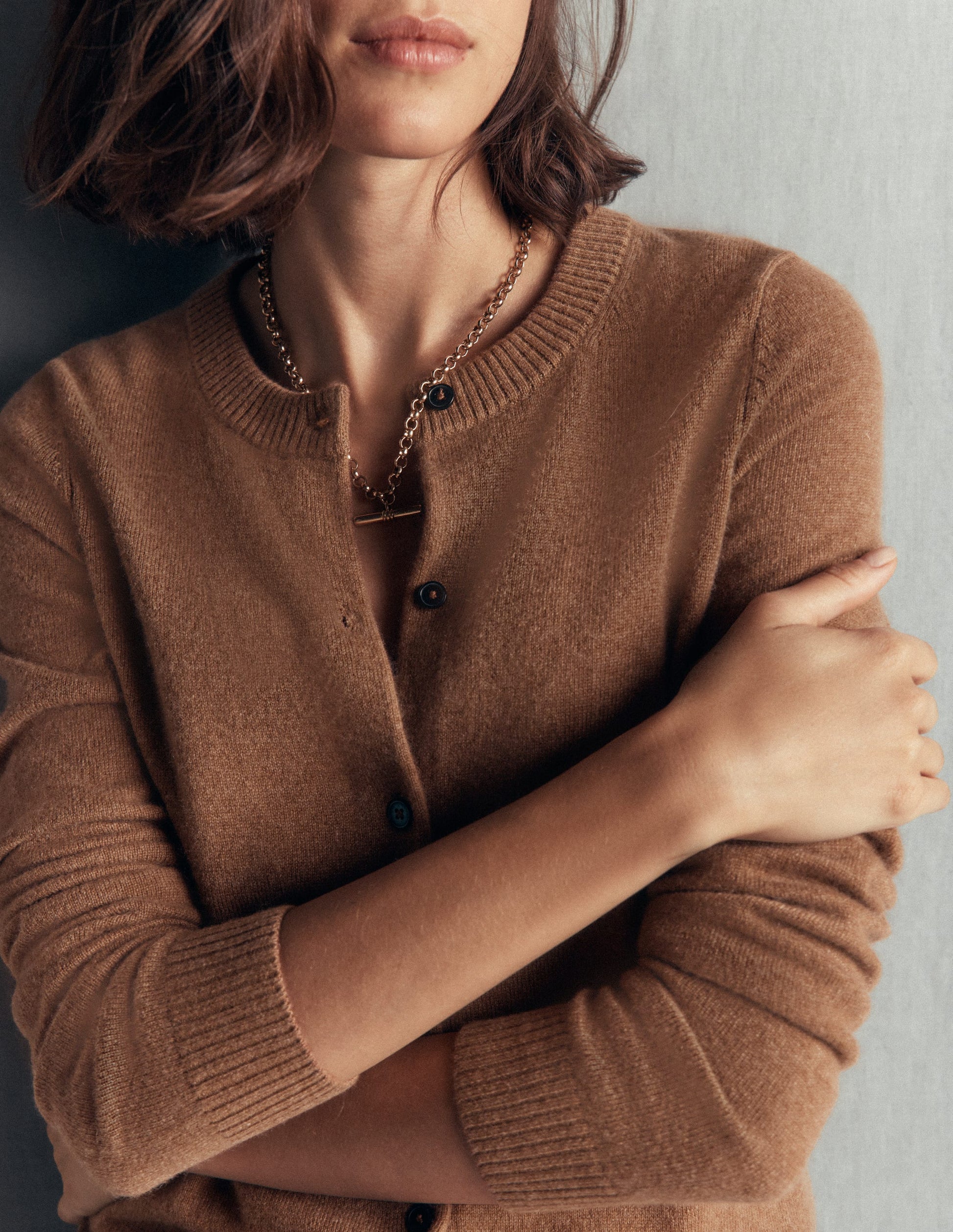 Elsie Kaschmir-Strickjacke mit Rundhalsausschnitt-Warmer Ingwer-2