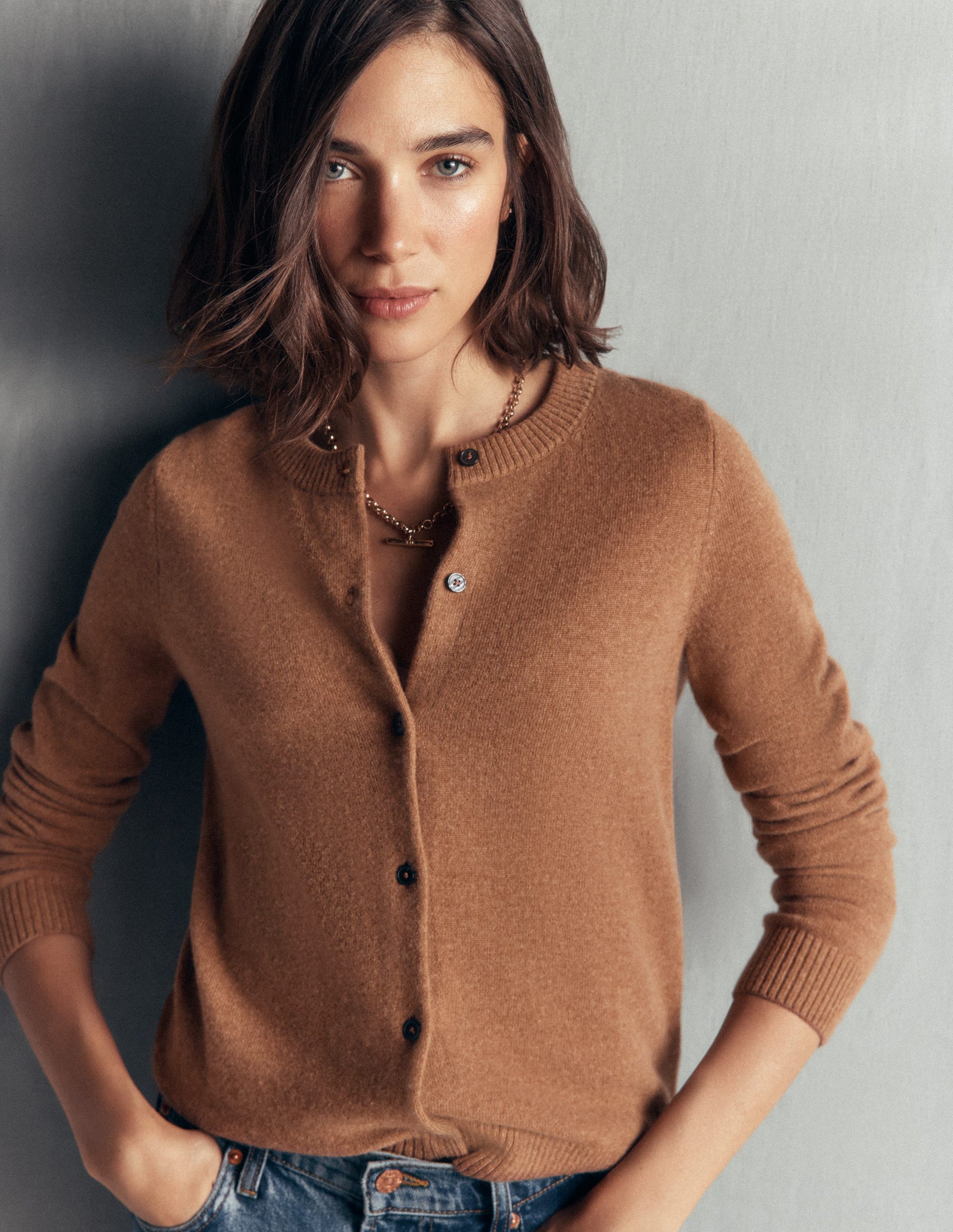 Elsie Kaschmir-Strickjacke mit Rundhalsausschnitt-Warmer Ingwer-4