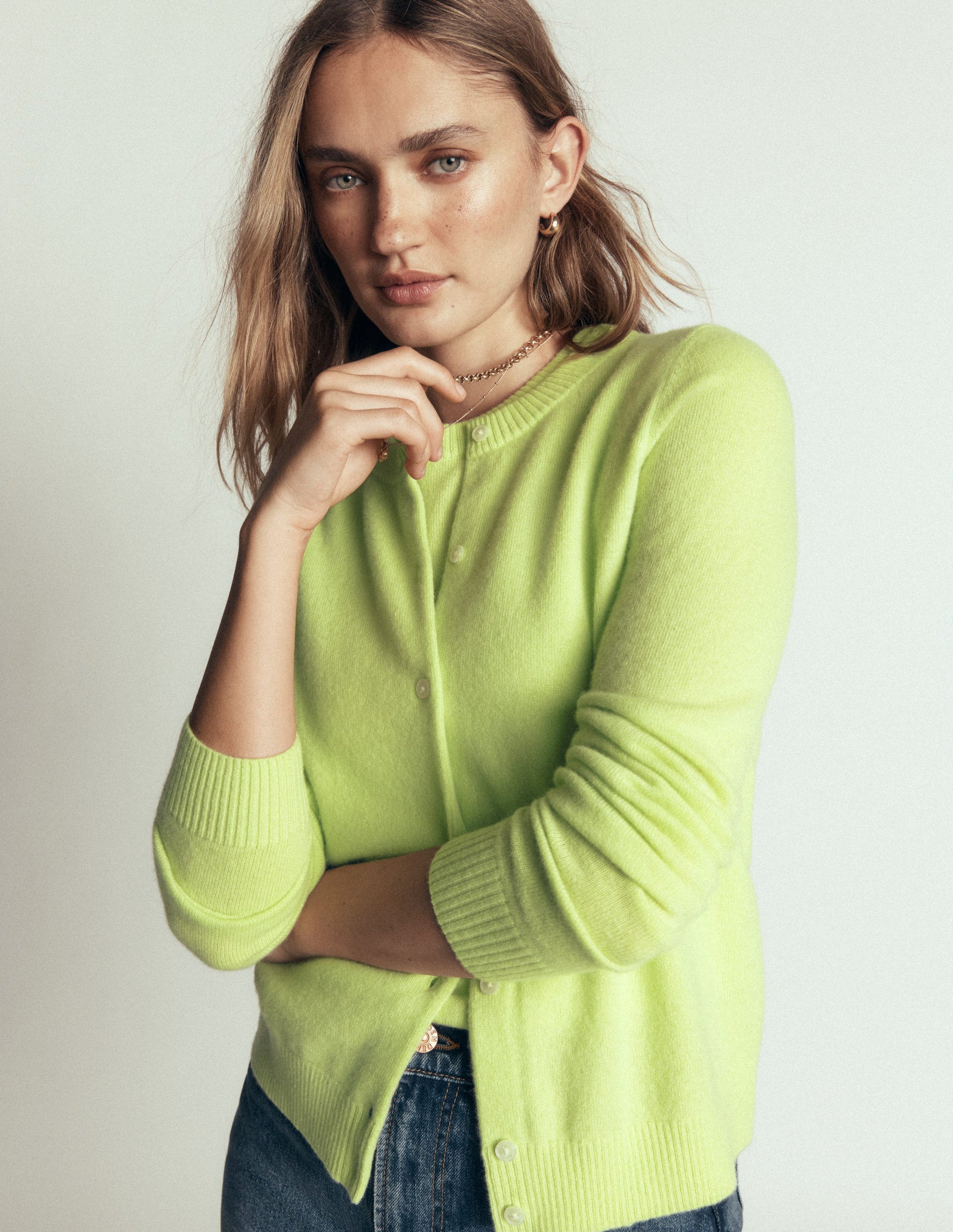 Elsie Kaschmir-Strickjacke mit Rundhalsausschnitt-Süßminze-5