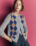 Elsie Kaschmir-Strickjacke mit Rundhalsausschnitt-Grau Argyle