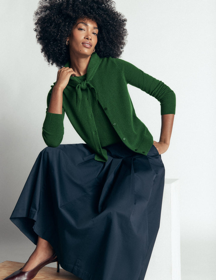 Elsie Cashmere Crew Cardigan-Fresh Green