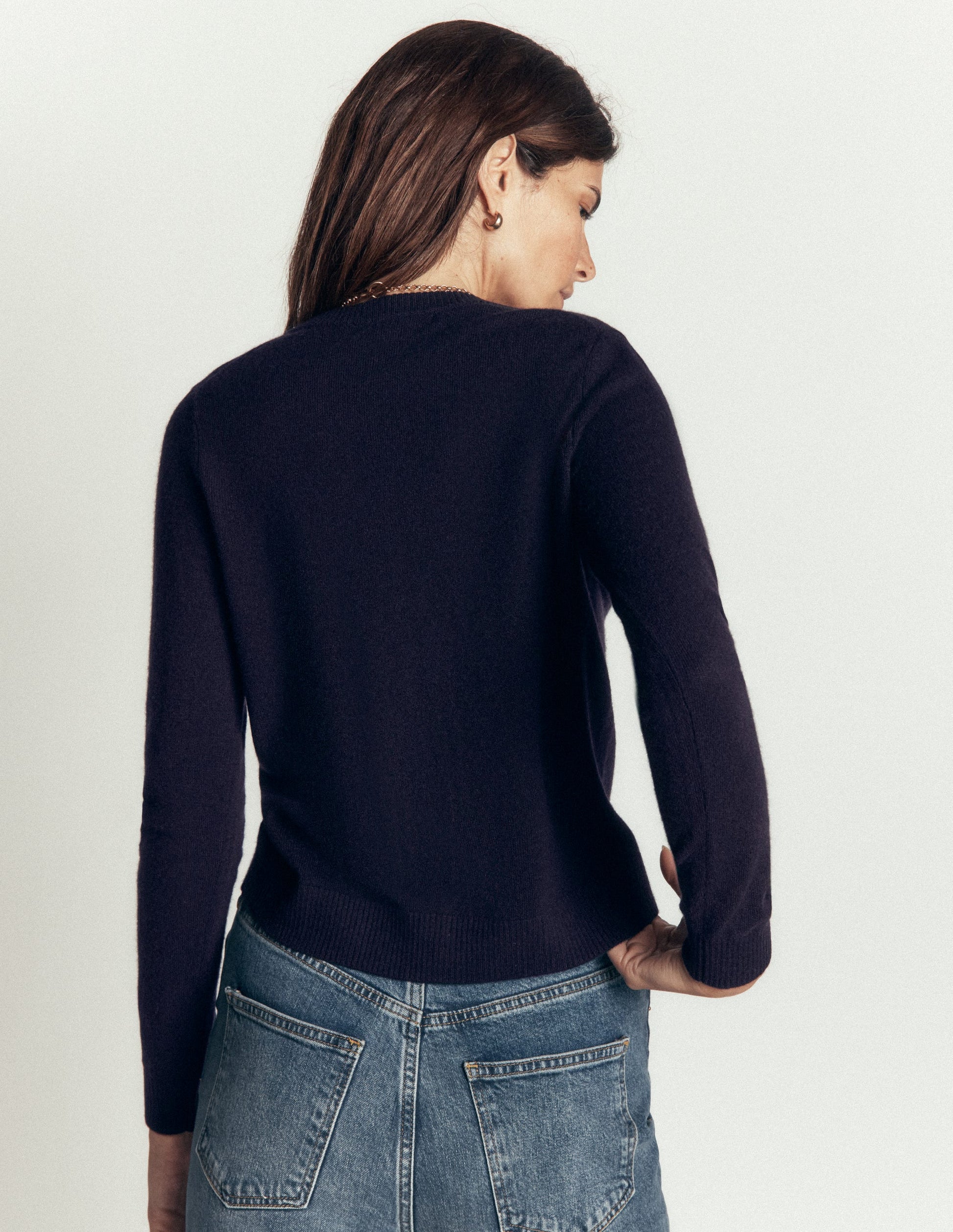 Elsie Kaschmir-Strickjacke mit Rundhalsausschnitt-Marineblau-3