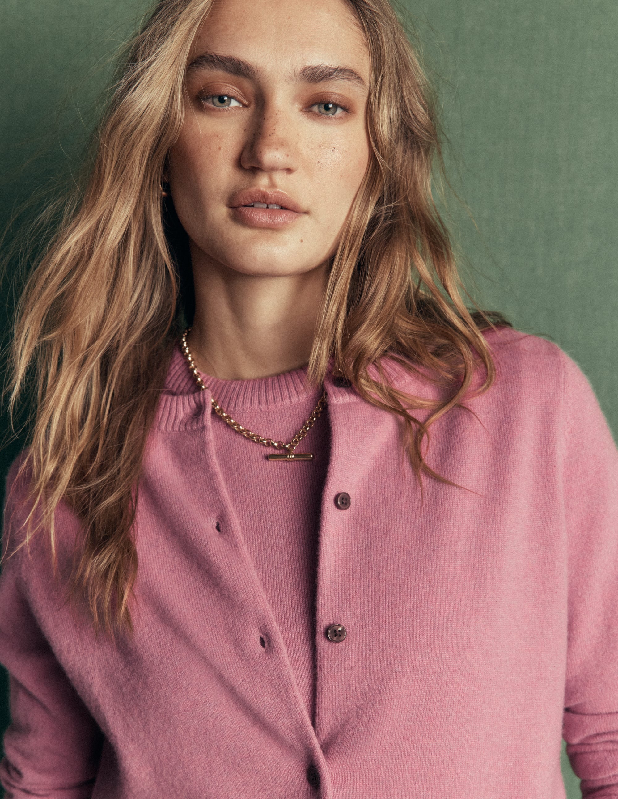 Elsie Kaschmir-Strickjacke mit Rundhalsausschnitt-Rosa Heide - Image 2