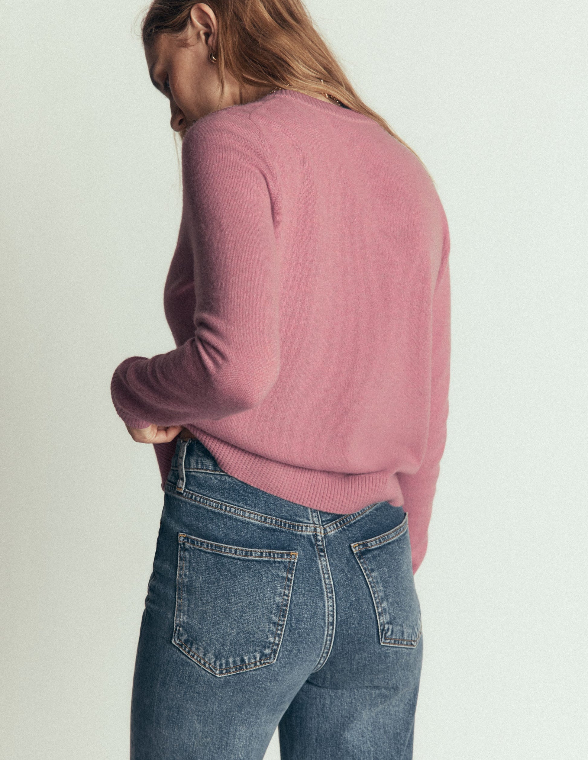 Elsie Kaschmir-Strickjacke mit Rundhalsausschnitt-Rosa Heide-3