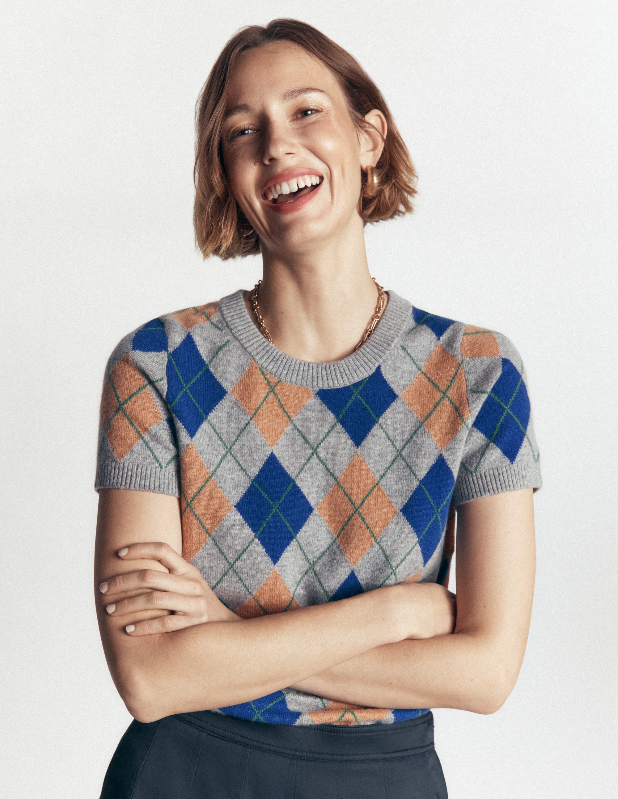 Elsie Kaschmir-T-Shirt mit Rundhalsausschnitt-Grau, Argyle - Image 6