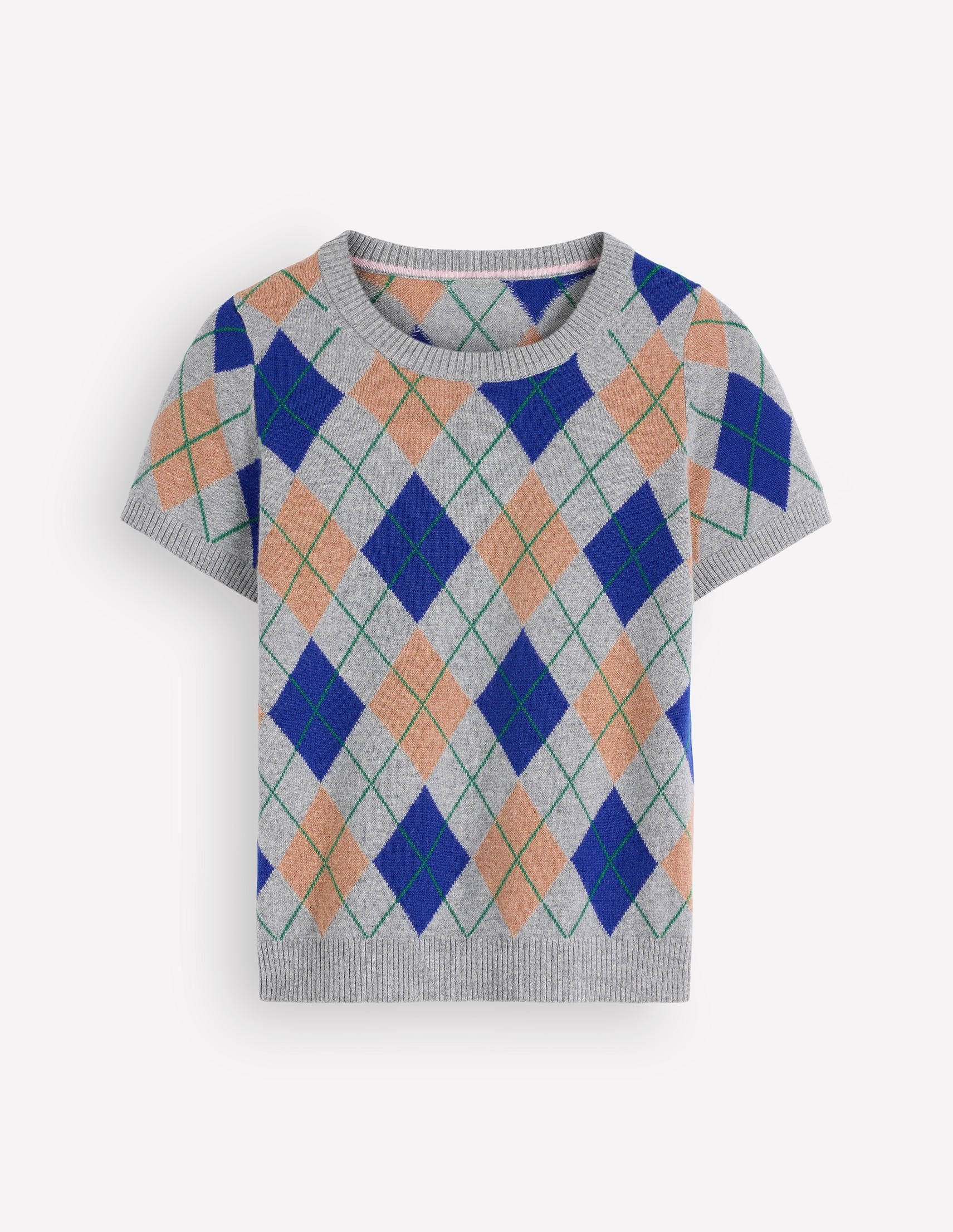 Elsie Kaschmir-T-Shirt mit Rundhalsausschnitt-Grau, Argyle - Image 8
