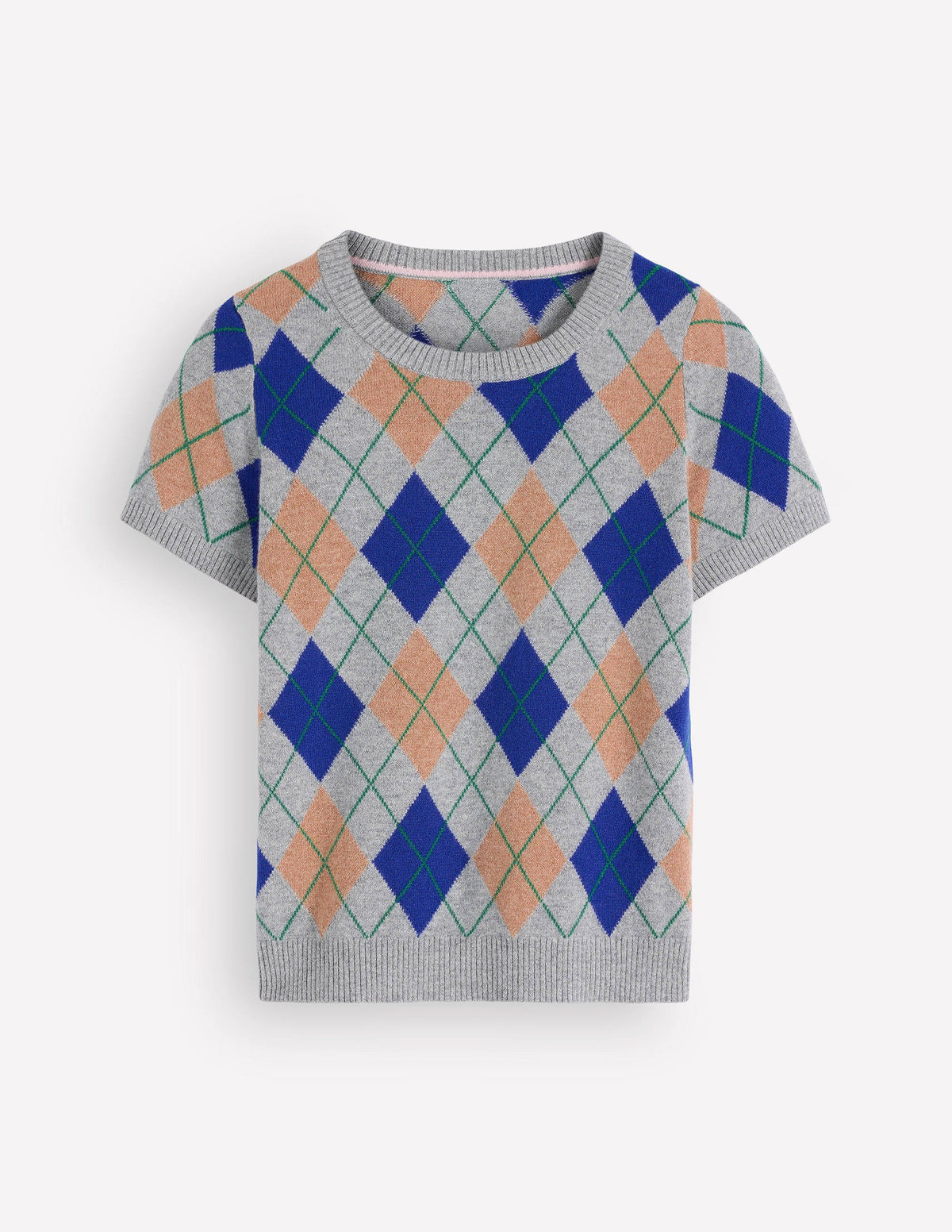 Elsie Kaschmir-T-Shirt mit Rundhalsausschnitt-Grau, Argyle - Image 8