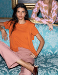 Elsie Kaschmir-T-Shirt mit Rundhalsausschnitt-Orange Lilie