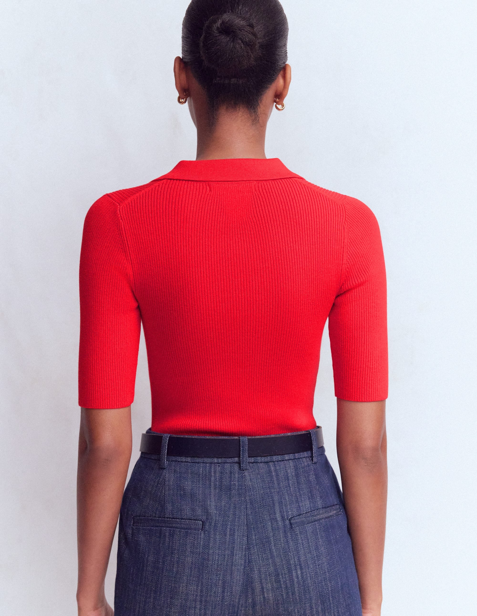 Rhianne Baumwollpullover aus Rippstrick-Mohnblumenrot - Image 3