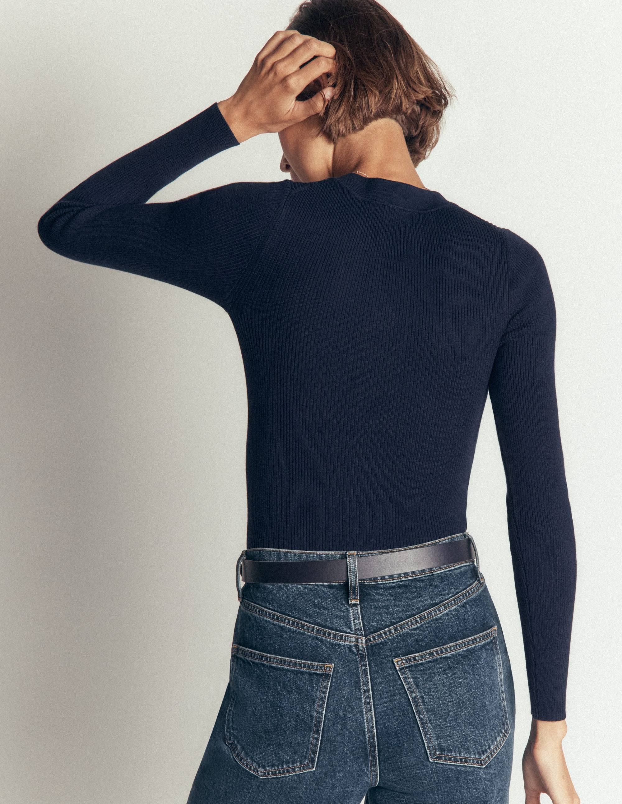 Rhianne Cotton Rib Cardigan-Navy - Image 3