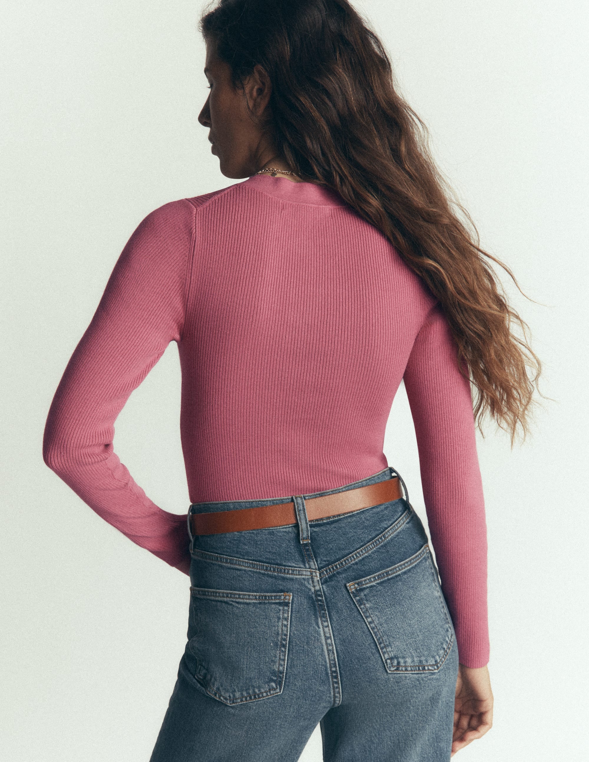 Rhianne Baumwollstrickjacke aus Rippstrick-Rosa Heidekraut - Image 3