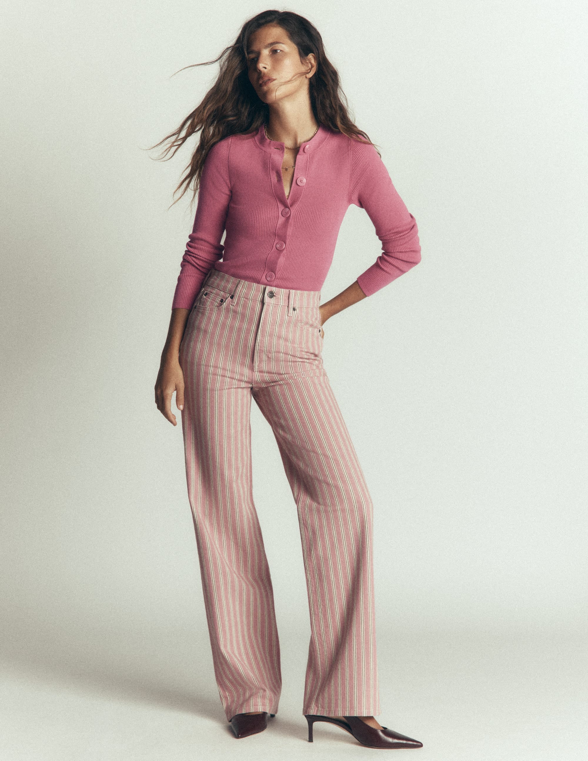 Rhianne Baumwollstrickjacke aus Rippstrick-Rosa Heidekraut - Image 5