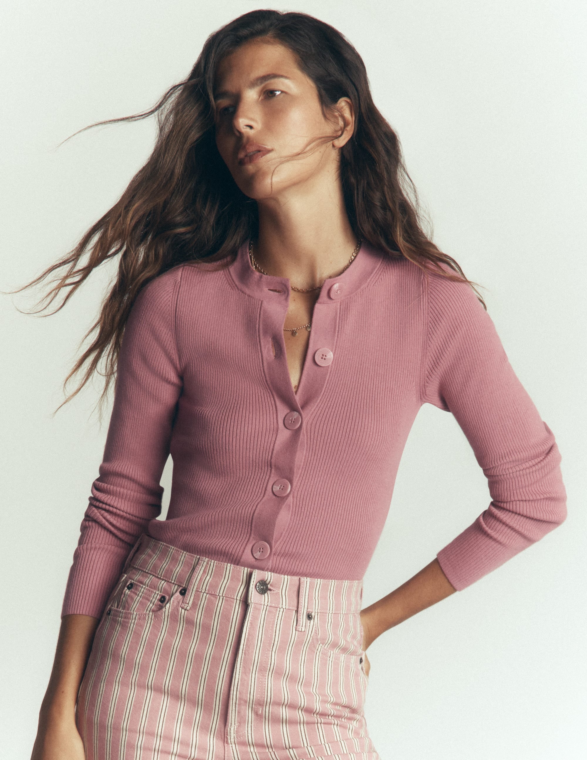 Rhianne Baumwollstrickjacke aus Rippstrick-Rosa Heidekraut - Image 5