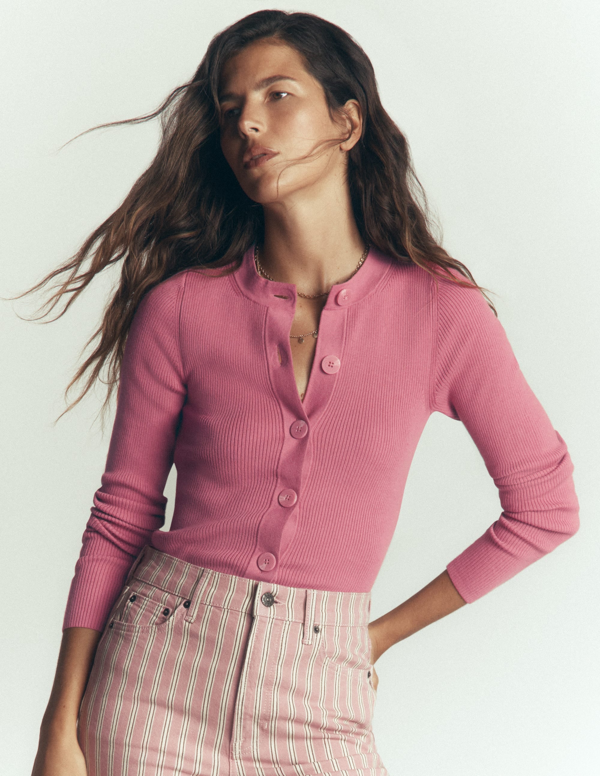 Rhianne Baumwollstrickjacke aus Rippstrick-Rosa Heidekraut - Image 6
