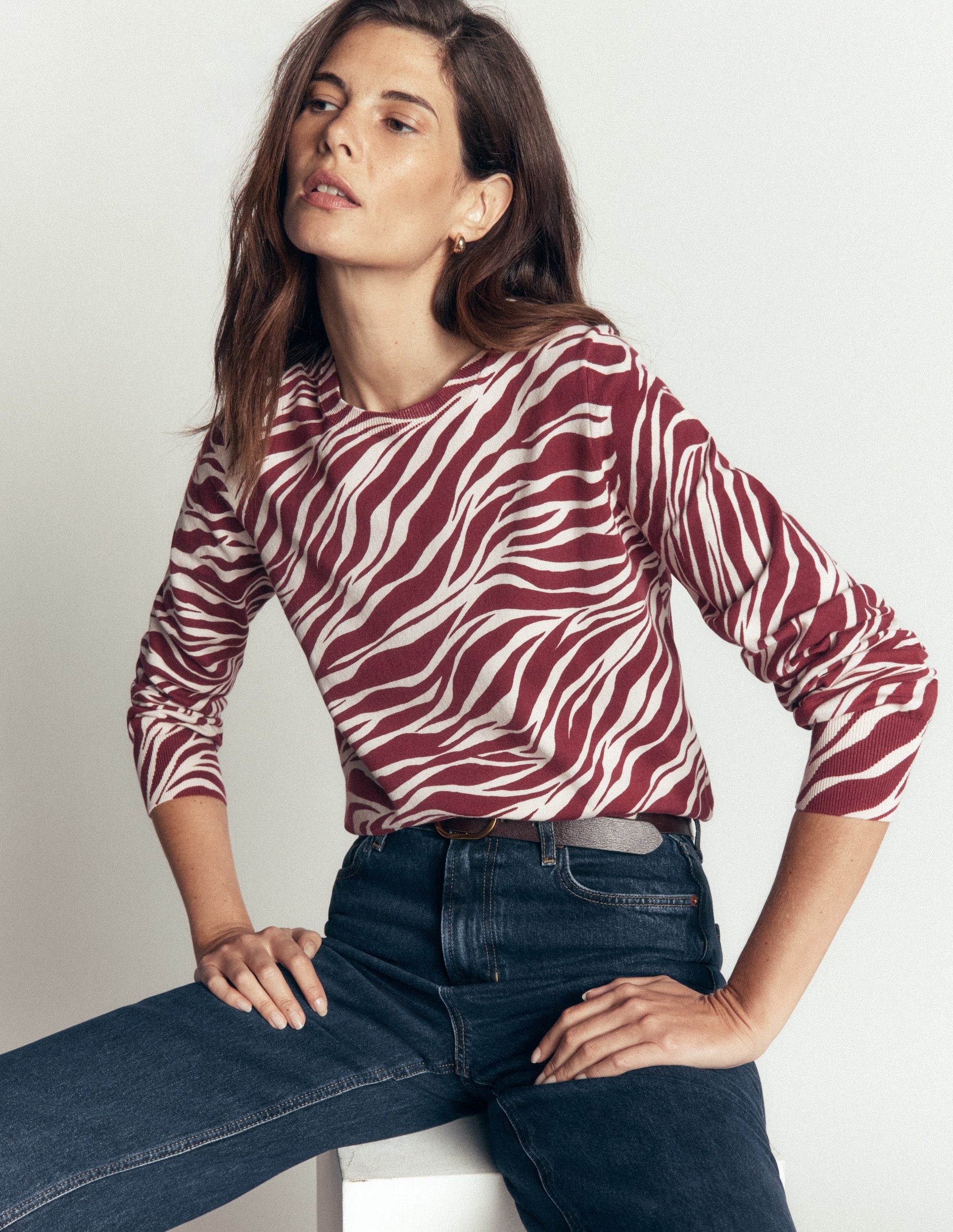 Camilla Cotton Crew Jumper-Chestnut, Zebra Swirl-1