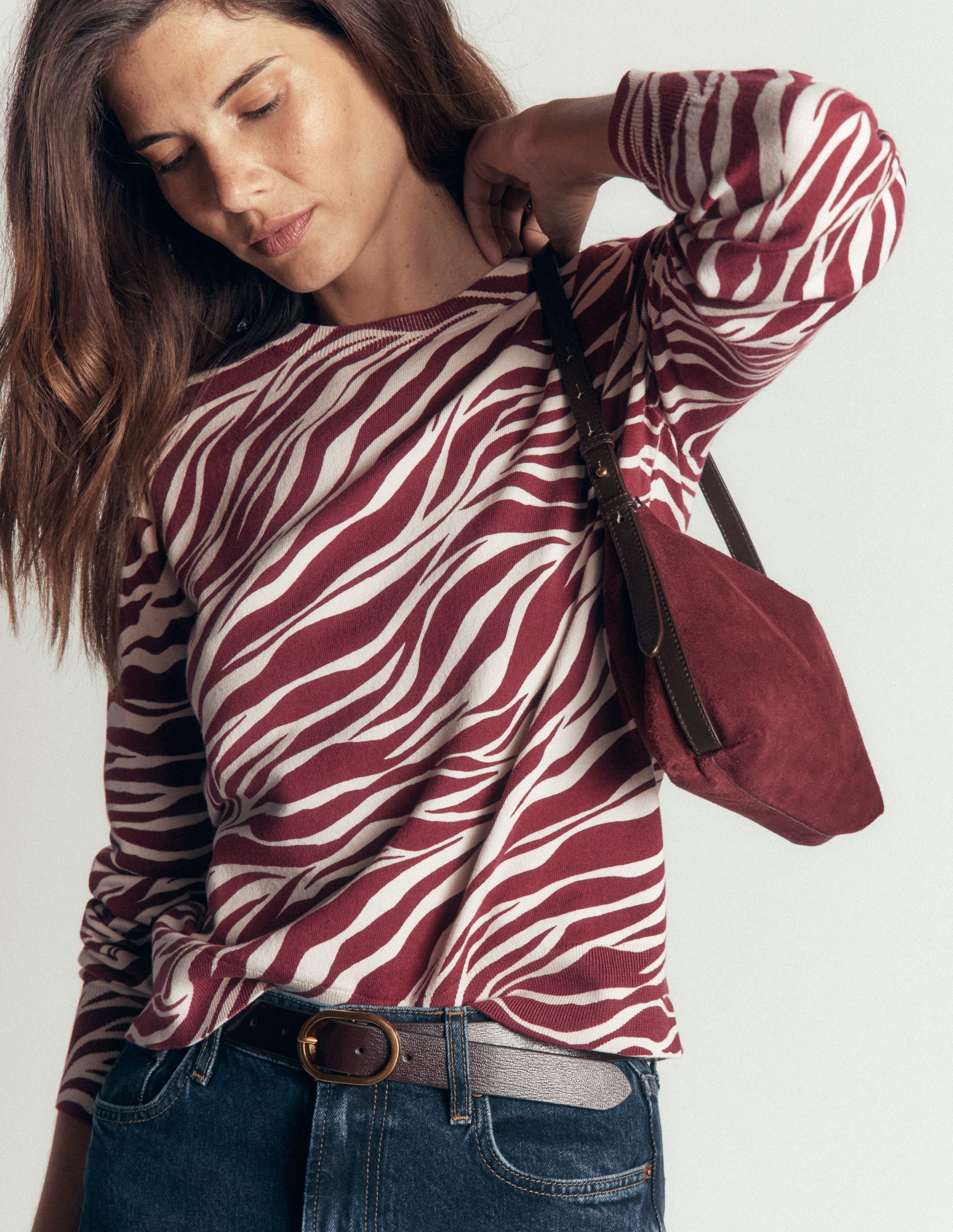 Camilla Cotton Crew Jumper-Chestnut, Zebra Swirl - Image 4