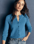 Camilla Baumwollstrickjacke mit Rundhalsausschnitt-Graublau