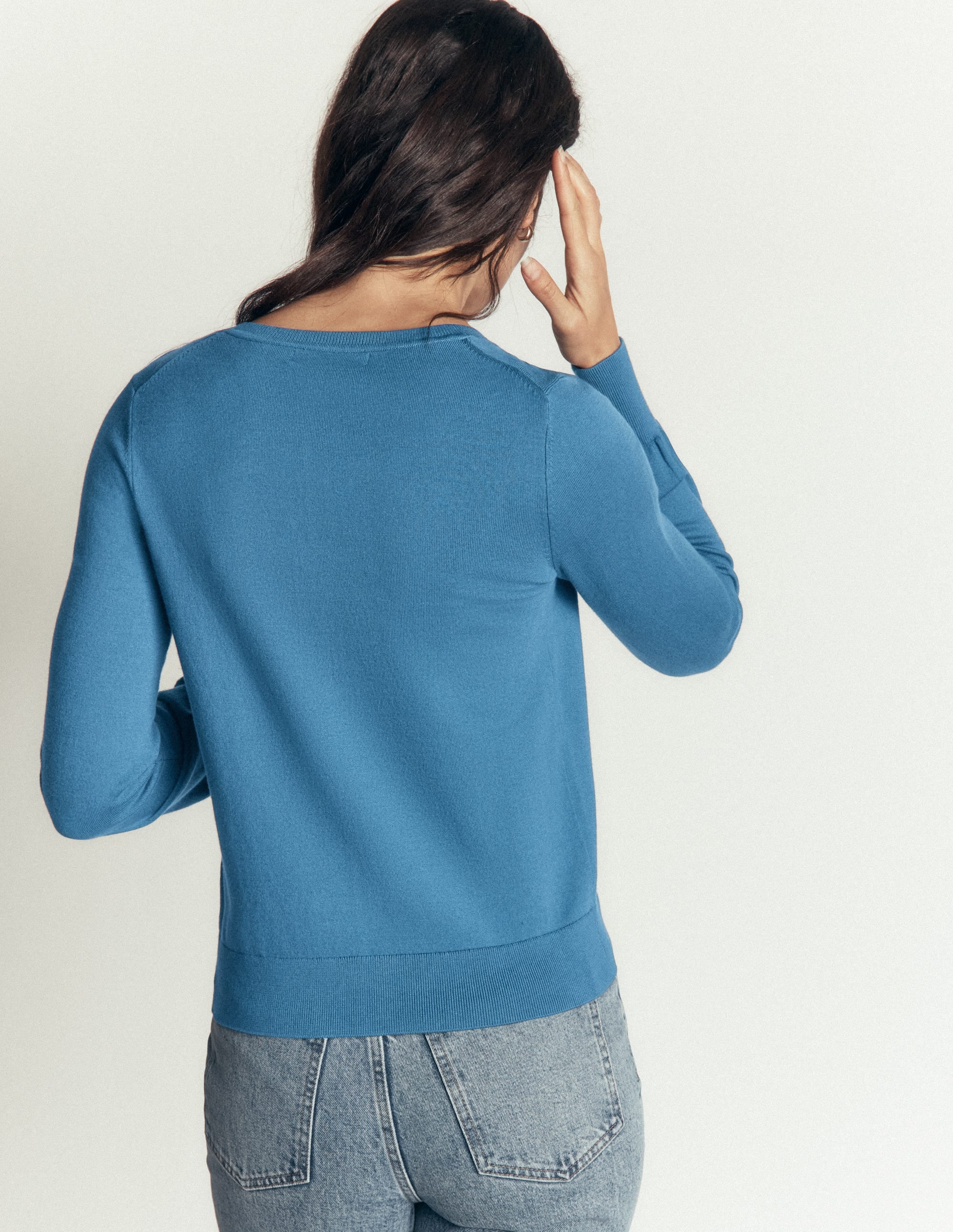 Camilla Baumwollstrickjacke mit Rundhalsausschnitt-Graublau - Image 3