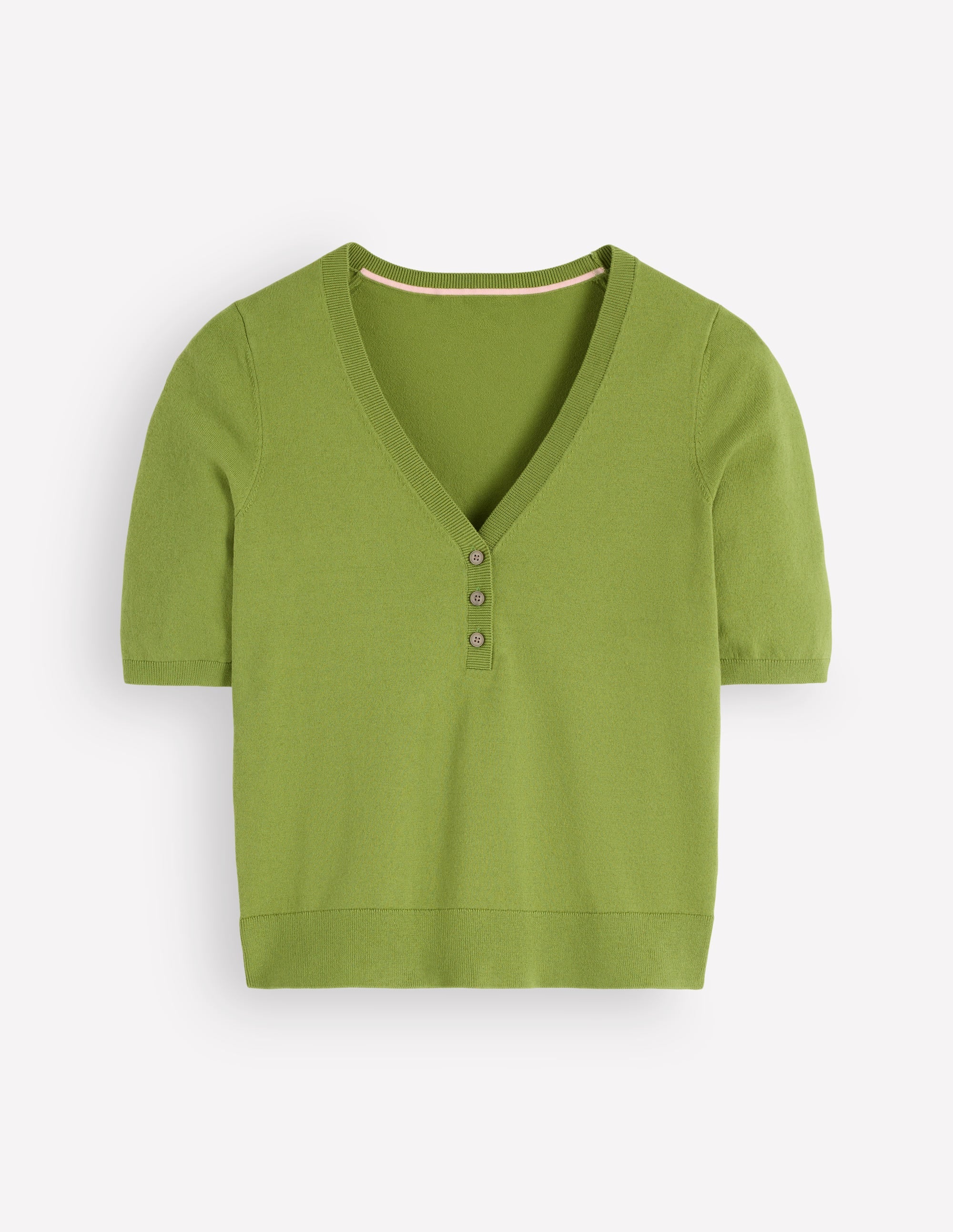 Camilla Baumwoll-T-Shirt mit V-Ausschnitt-Lorbeergrün - Image 4