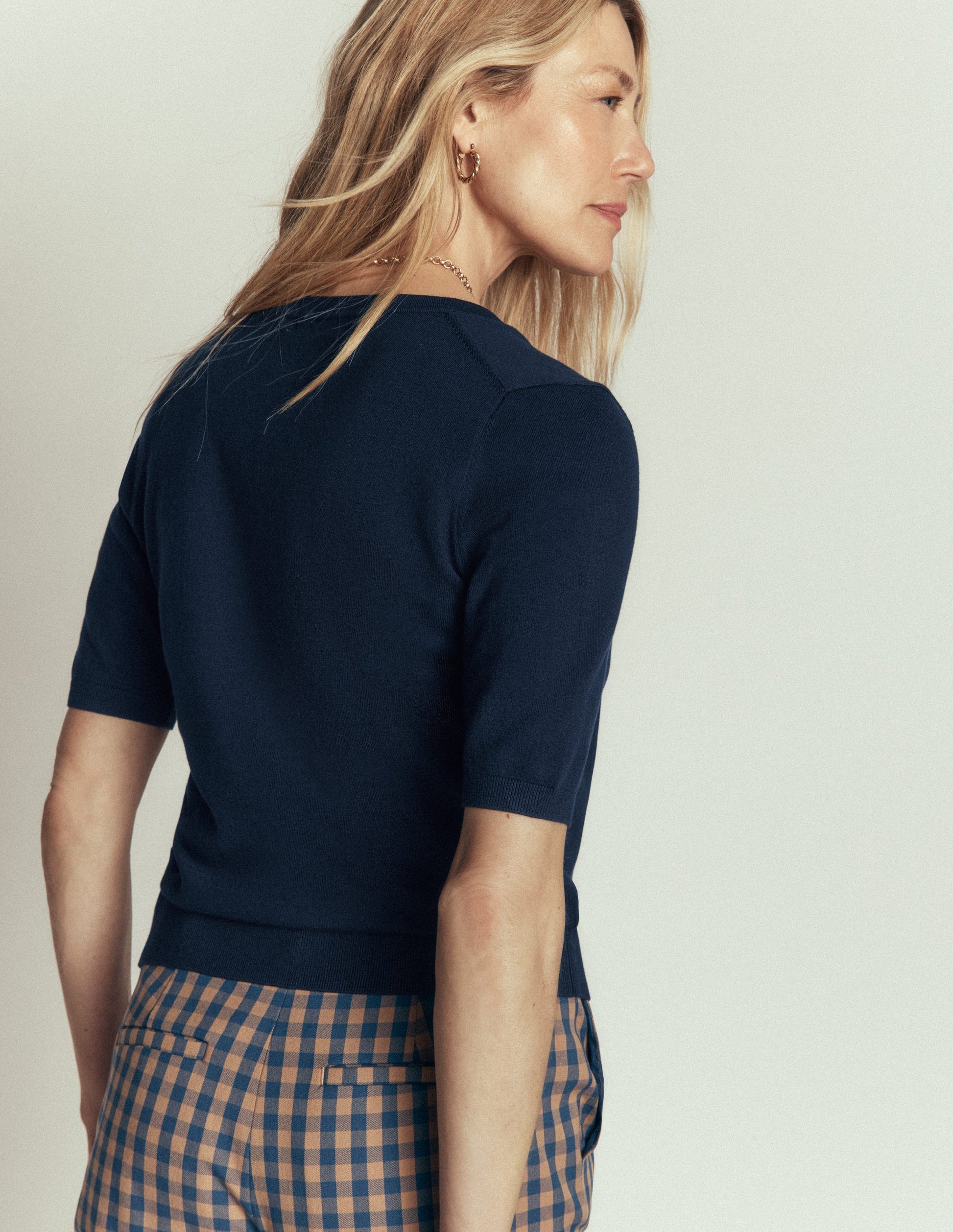 T-shirt Camilla col V en coton-Bleu marine-3