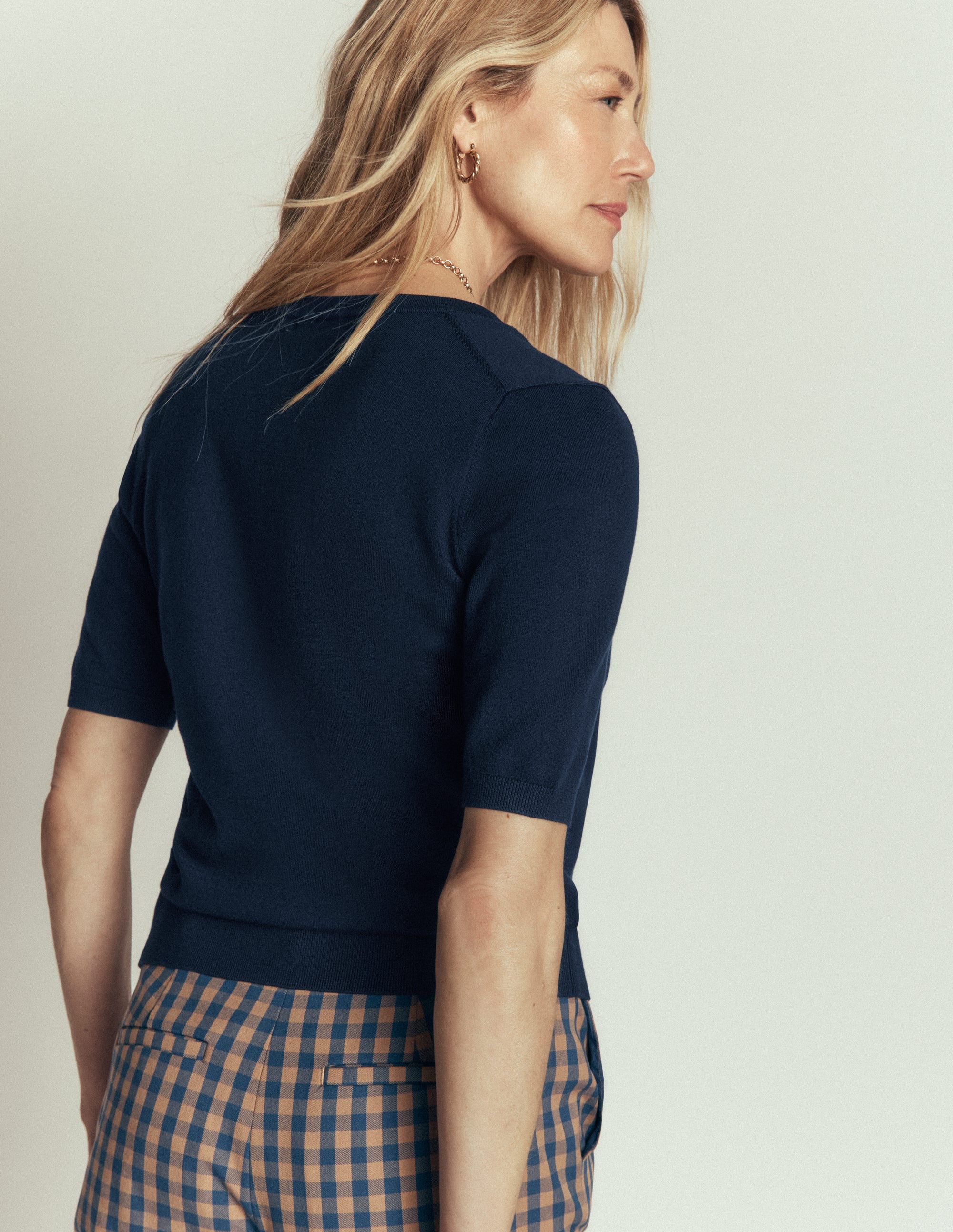 T-shirt Camilla col V en coton-Bleu marine - Image 3