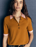 T-shirt en maille à col-Marron caramel