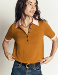 Strick-T-Shirt mit Kragen-Toffeebraun