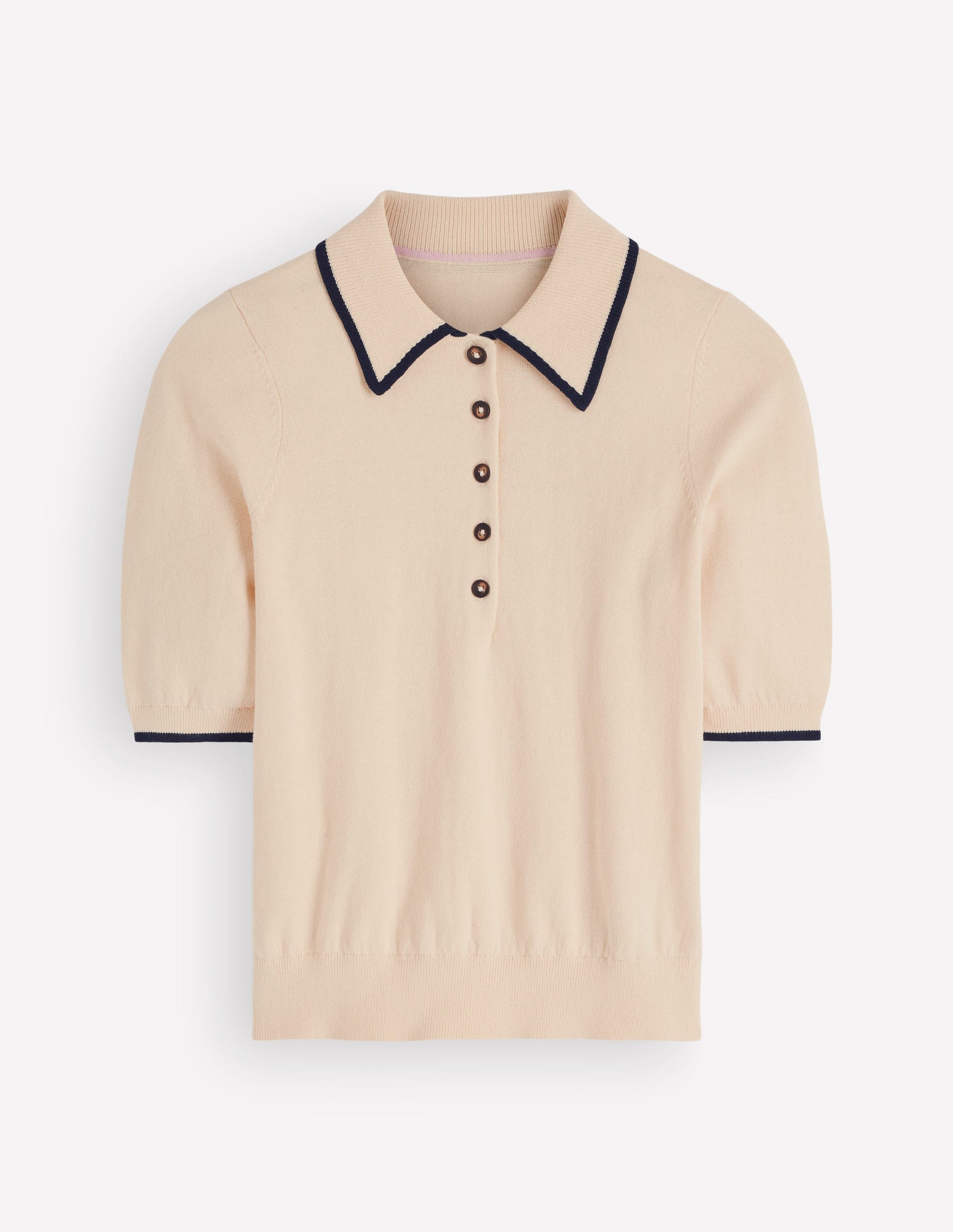 T-shirt en maille à col-Ivoire, bleu marine-8
