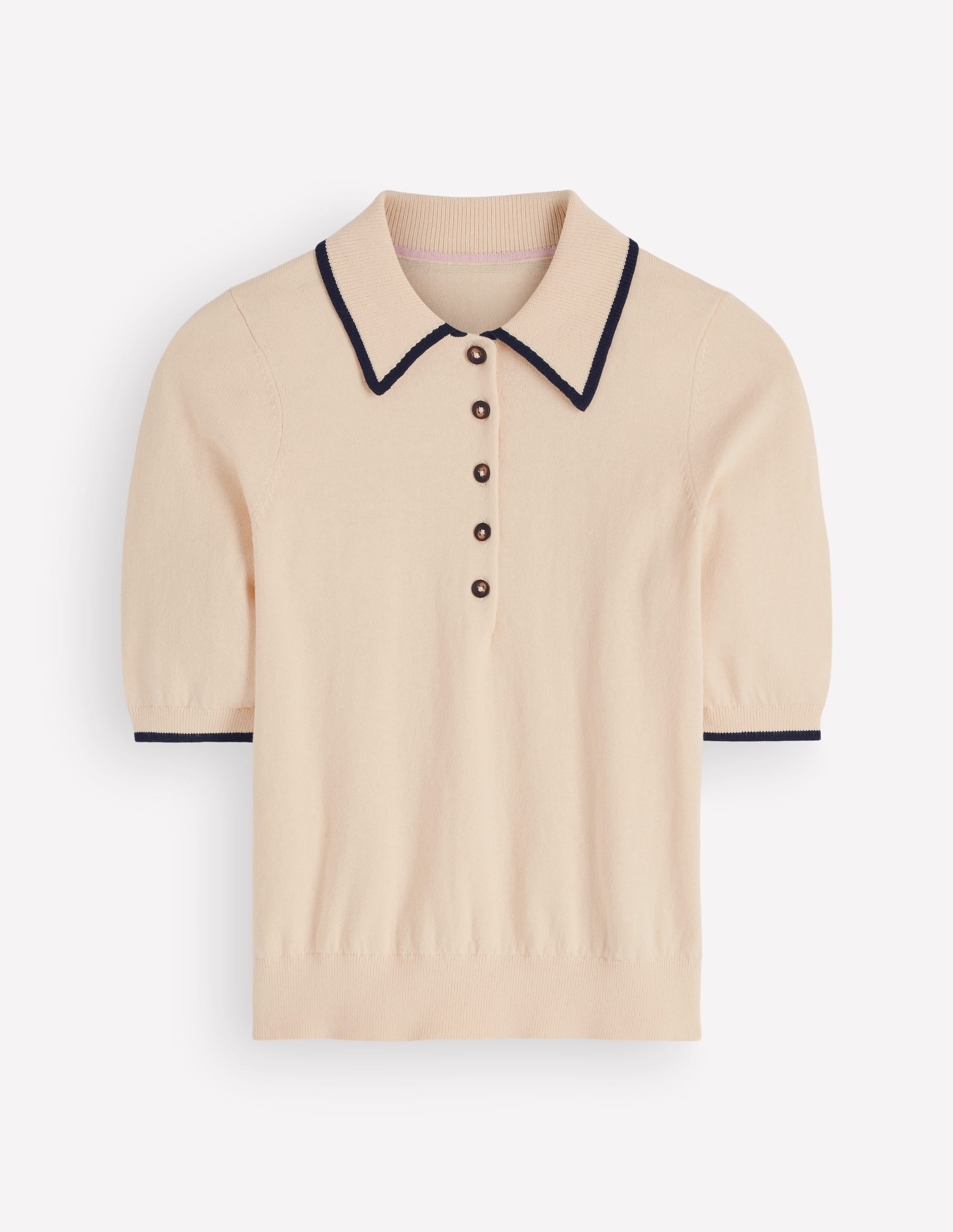 T-shirt en maille à col-Ivoire, bleu marine - Image 8