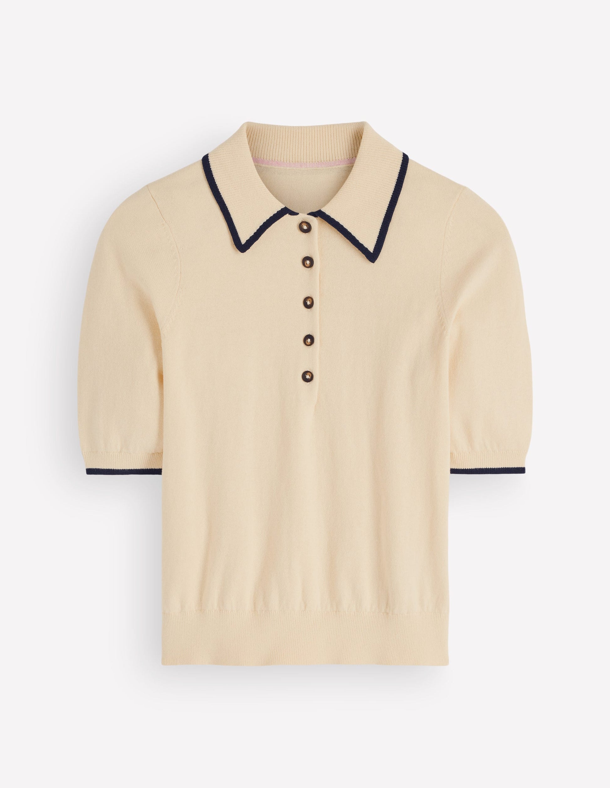 Strick-T-Shirt mit Kragen-Naturweiß, Marineblau-8
