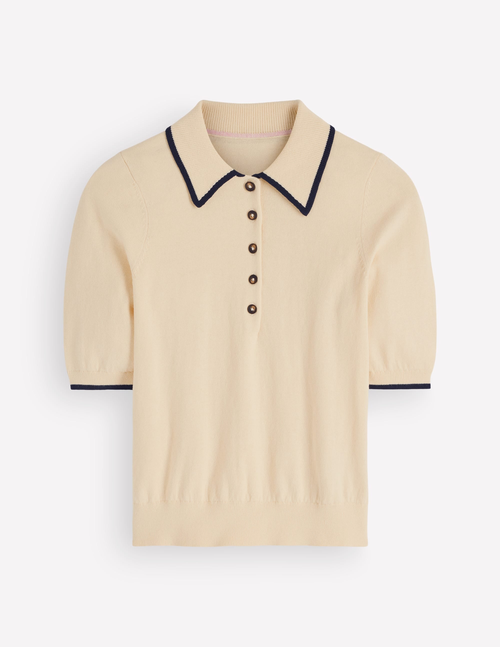 Strick-T-Shirt mit Kragen-Naturweiß, Marineblau - Image 8