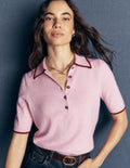 Strick-T-Shirt mit Kragen-Transparentes Rosa