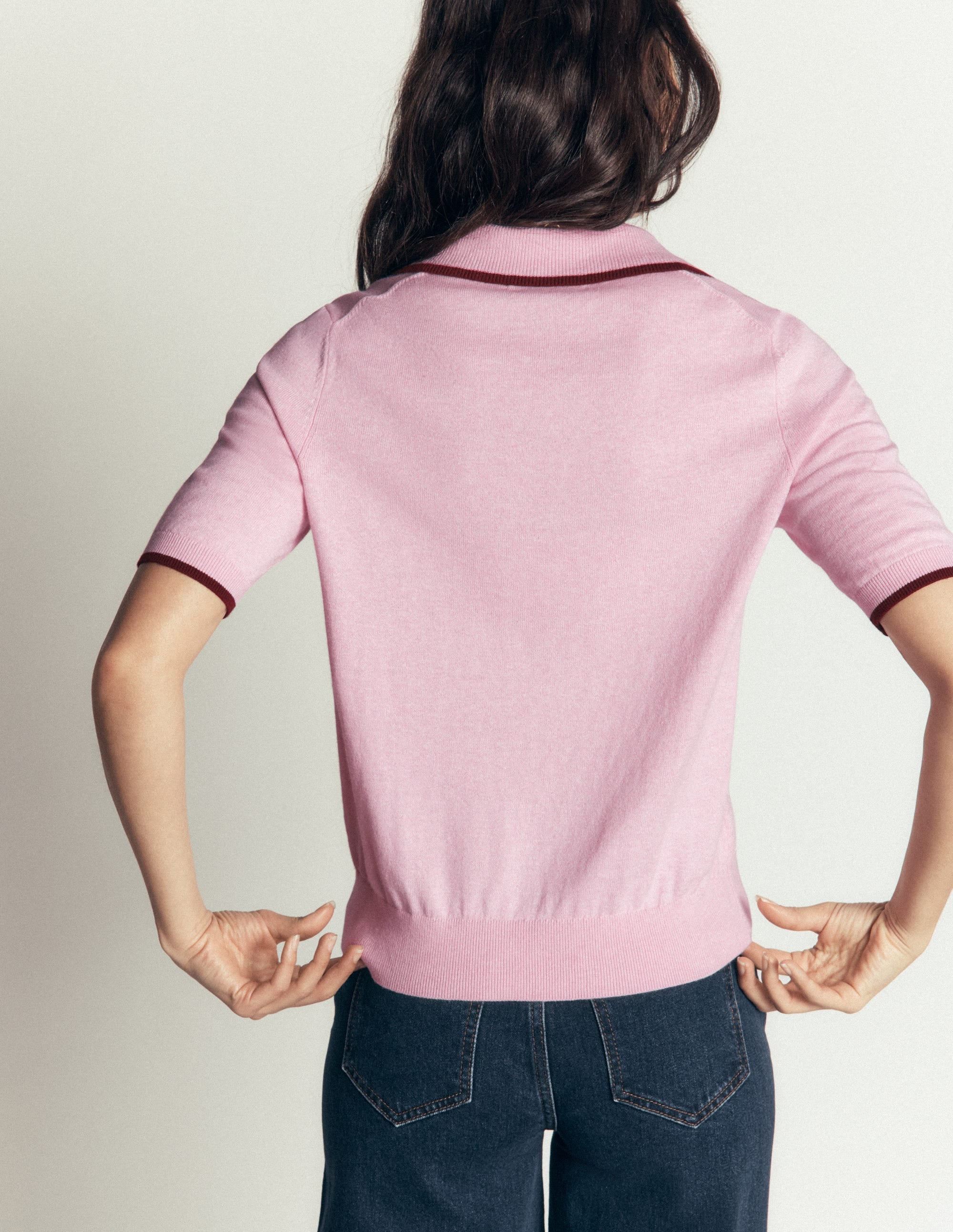 Strick-T-Shirt mit Kragen-Transparentes Rosa - Image 3