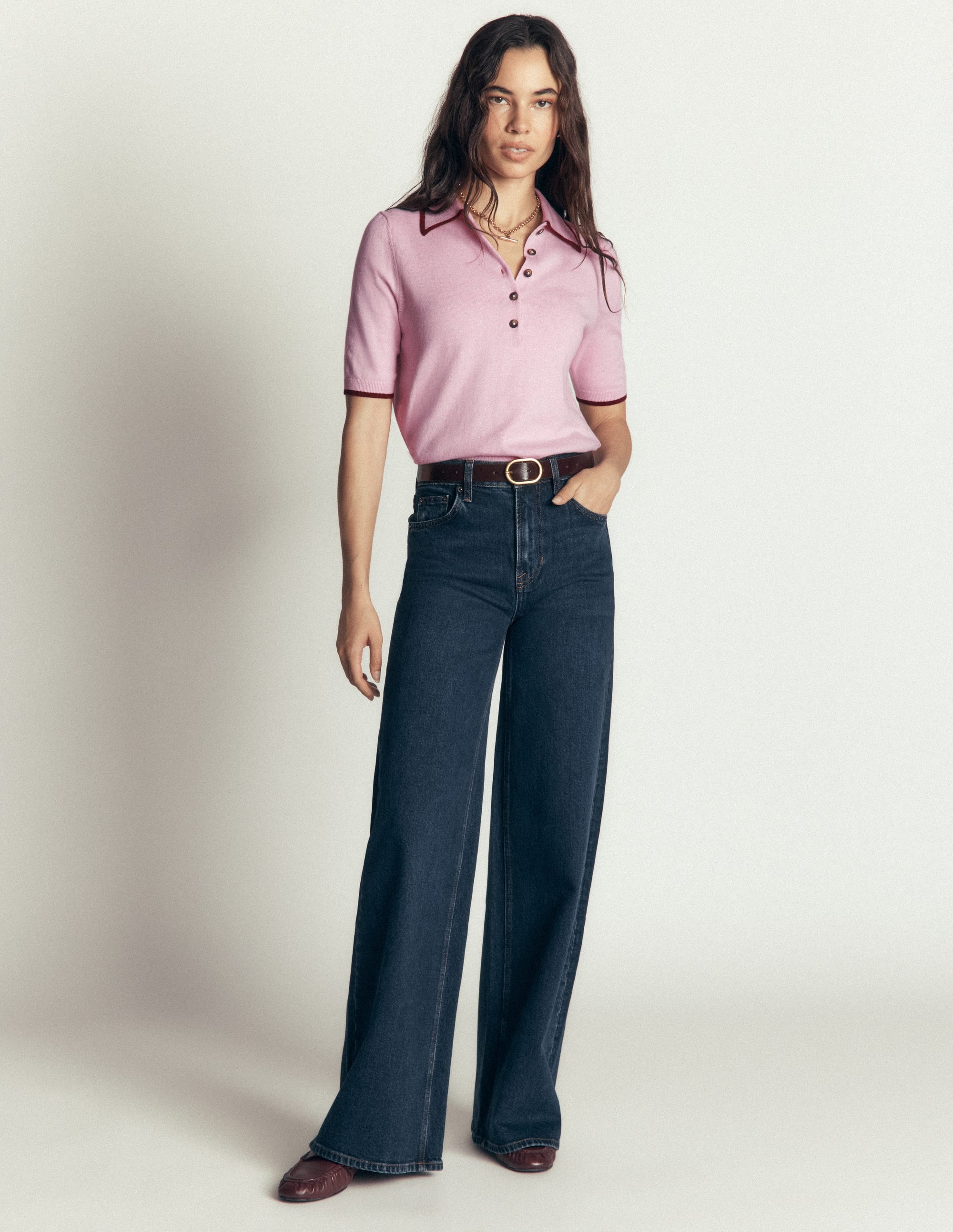 Strick-T-Shirt mit Kragen-Transparentes Rosa - Image 4