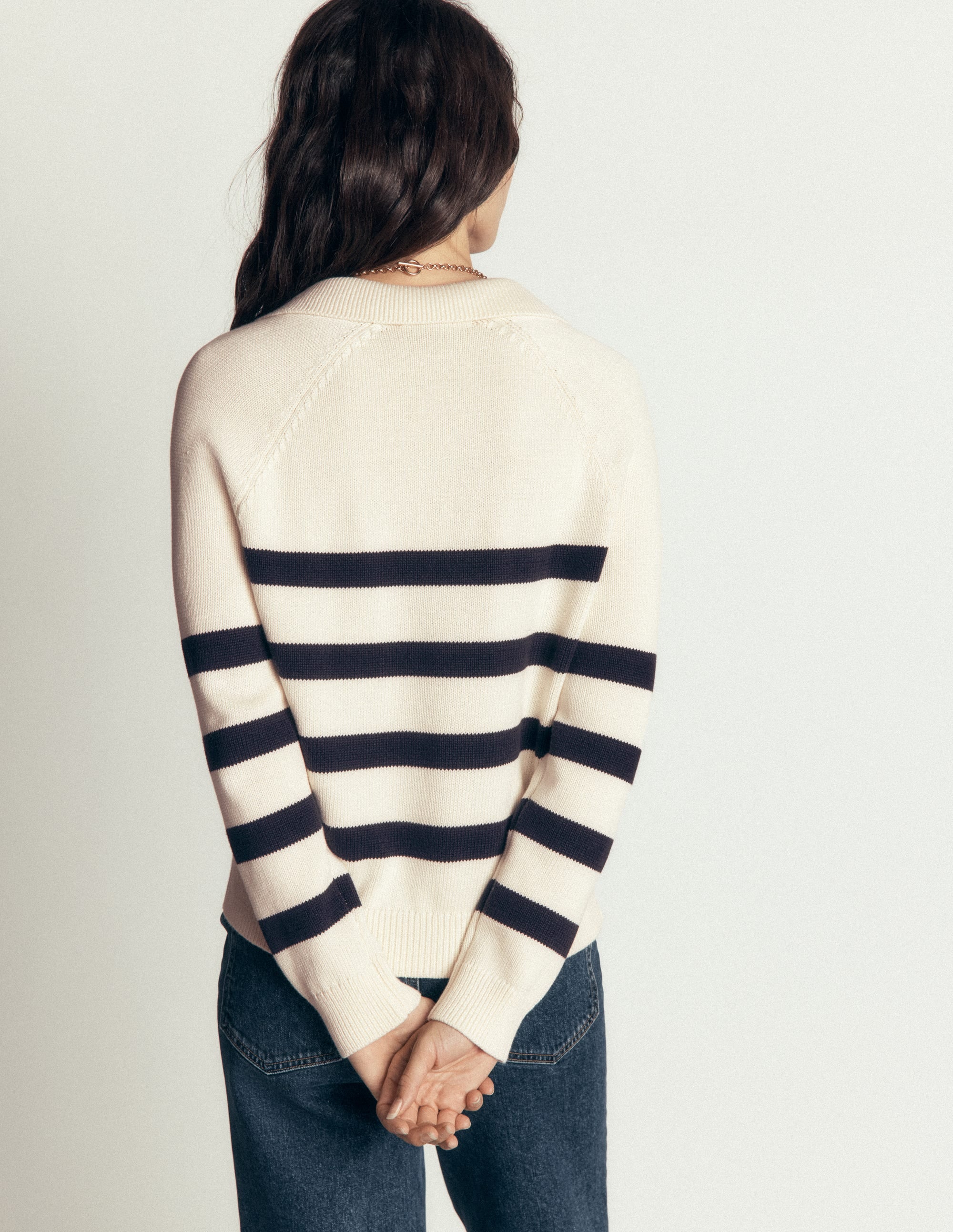 Lucy Henley-Pullover aus Baumwolle-Naturweiß/Navy, Gestreift - Image 3